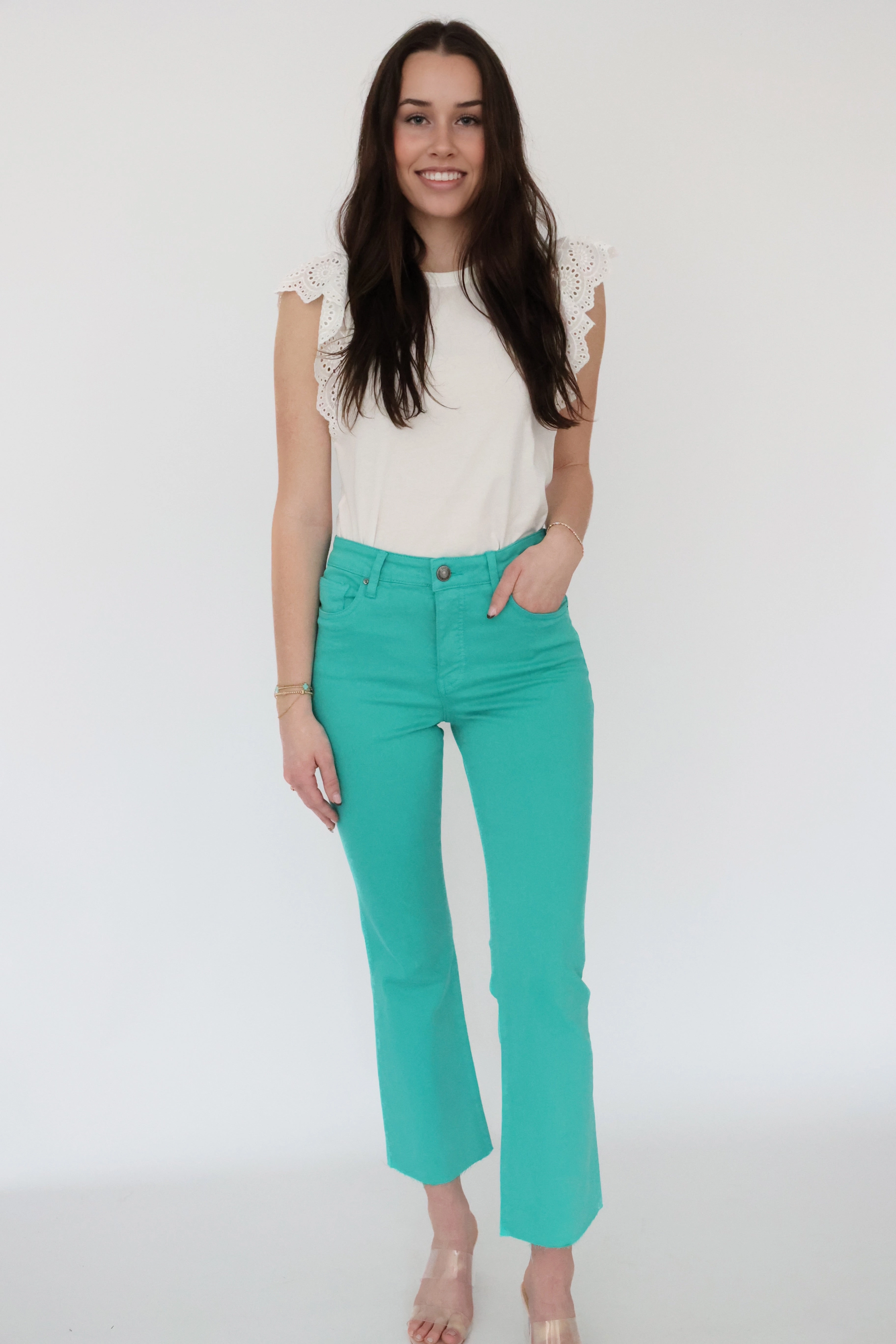 Layered Panel Design MoistureControl Kelsey High Rise Ankle Flare - Turquoise (FINAL SALE)