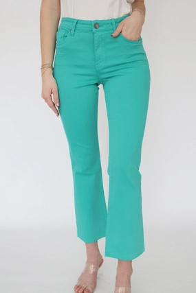Curved Hem Kelsey High Rise Ankle Flare - Turquoise (FINAL SALE)