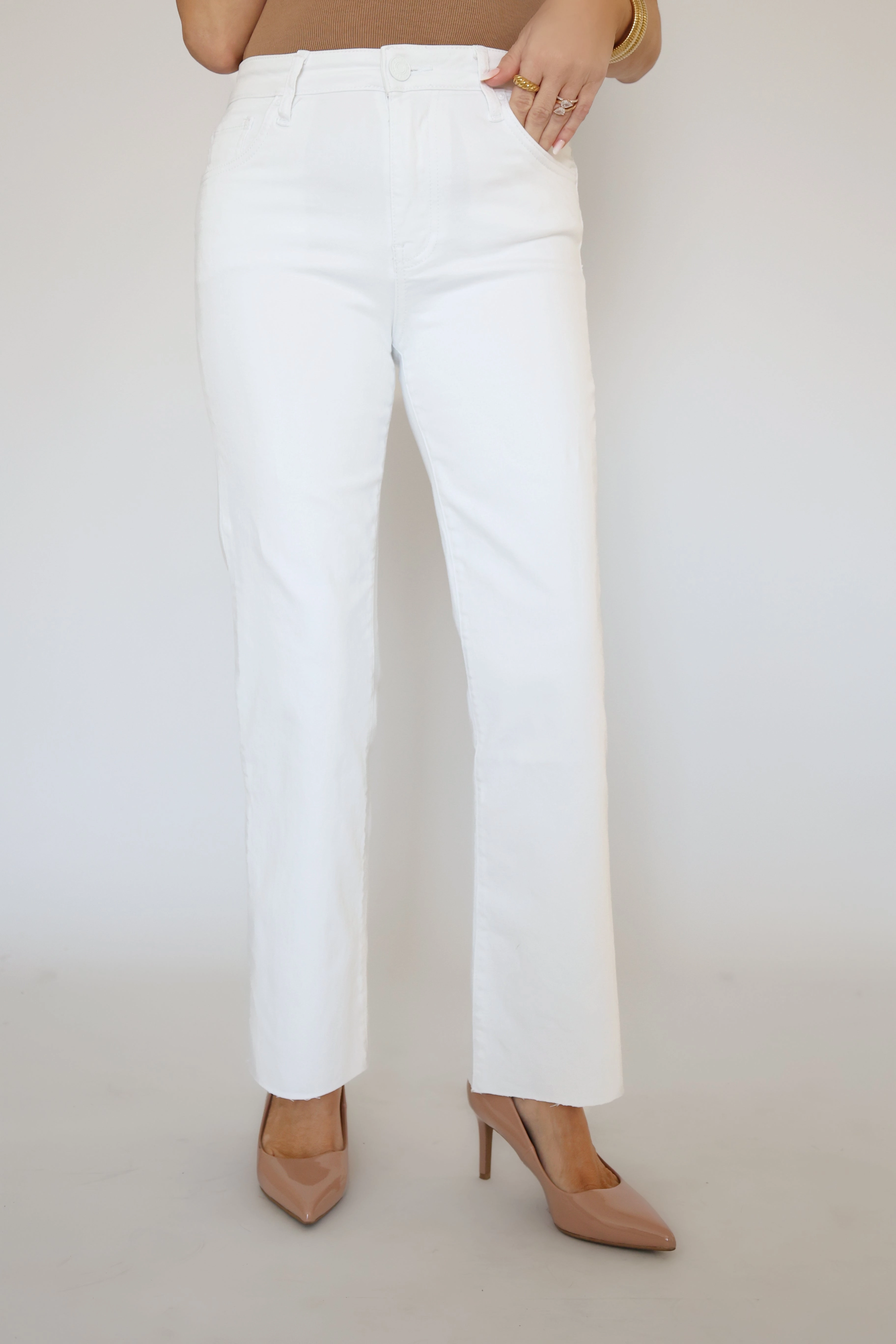 Kelsey High Rise Ankle Flare Jeans -Optic White MeshVentilation