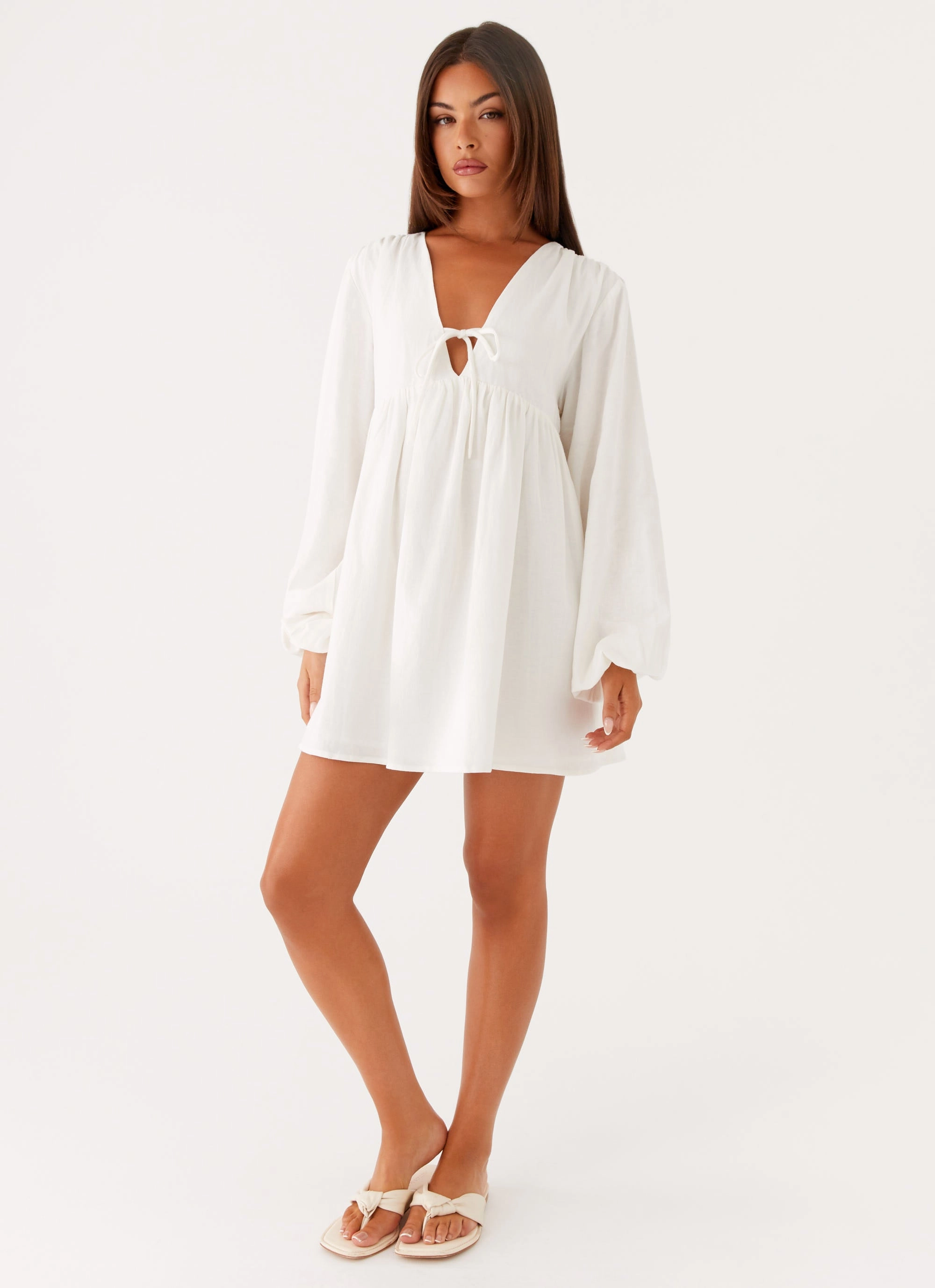 Kennie Linen Mini Dress - White Stain-Guard-Finish Modern Finish