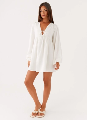 Kennie Linen Mini Dress - White Classic Layers Kennie Linen Mini Dress - White Stain-Guard-Finish Modern Finish