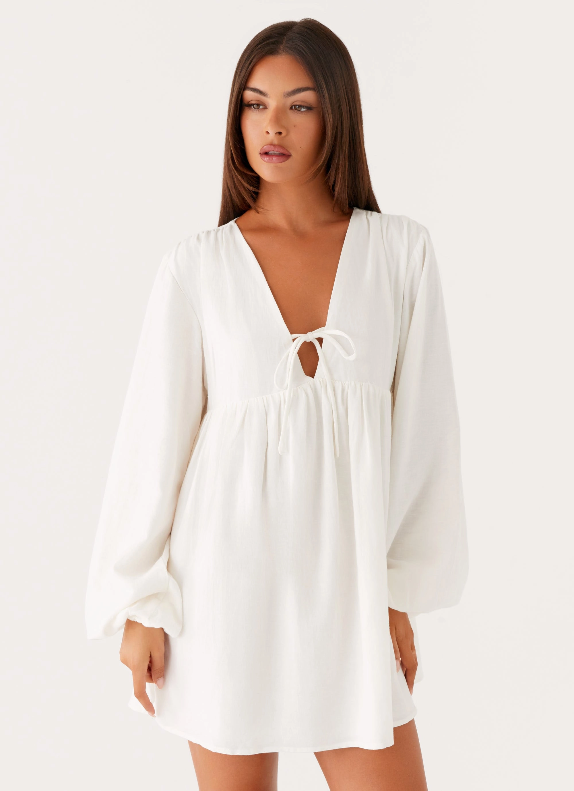 Kennie Linen Mini Dress - White Street Edge