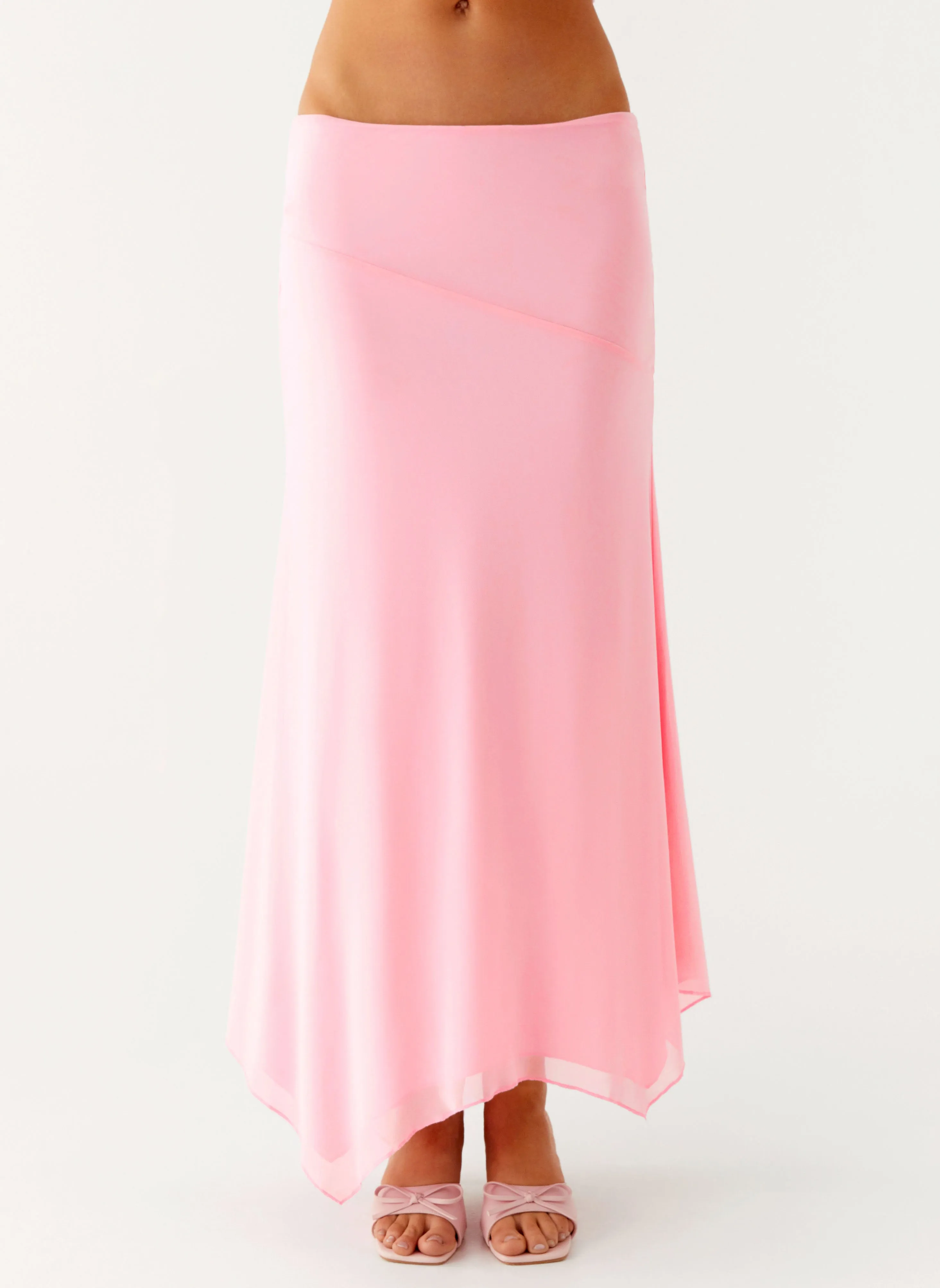 Kerrie Hanky Midi Skirt - Baby Pink Diagonal Slit
