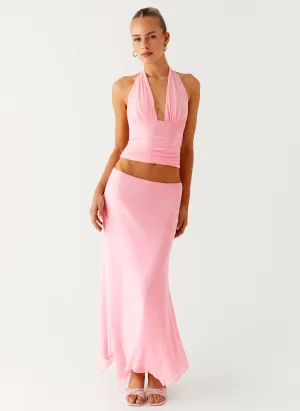 Kerrie Hanky Midi Skirt - Baby Pink Subtle Finish Refined Sophistication