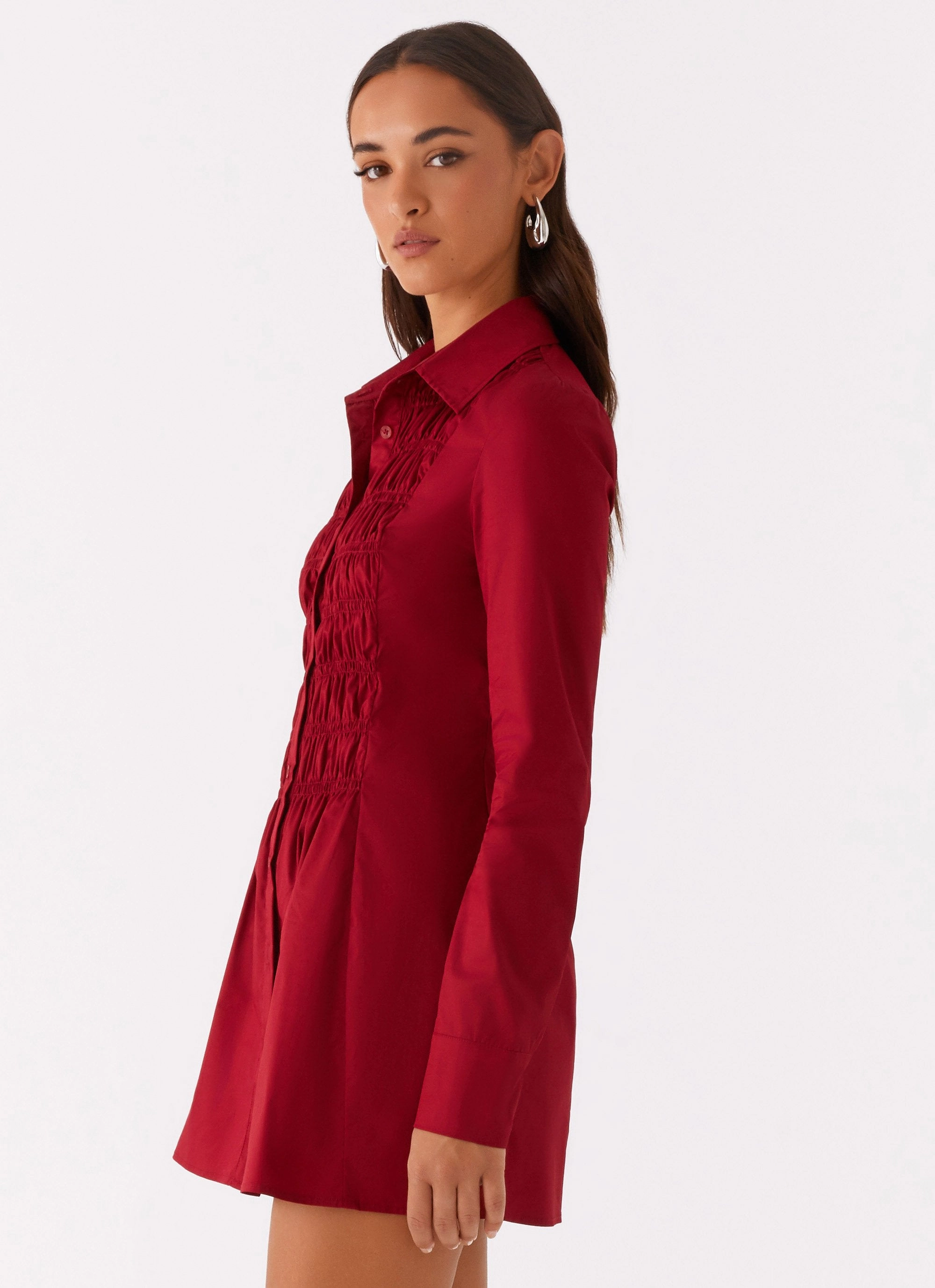 Pose Sweet Tessie Shirred Shirt Dress - Rhubarb