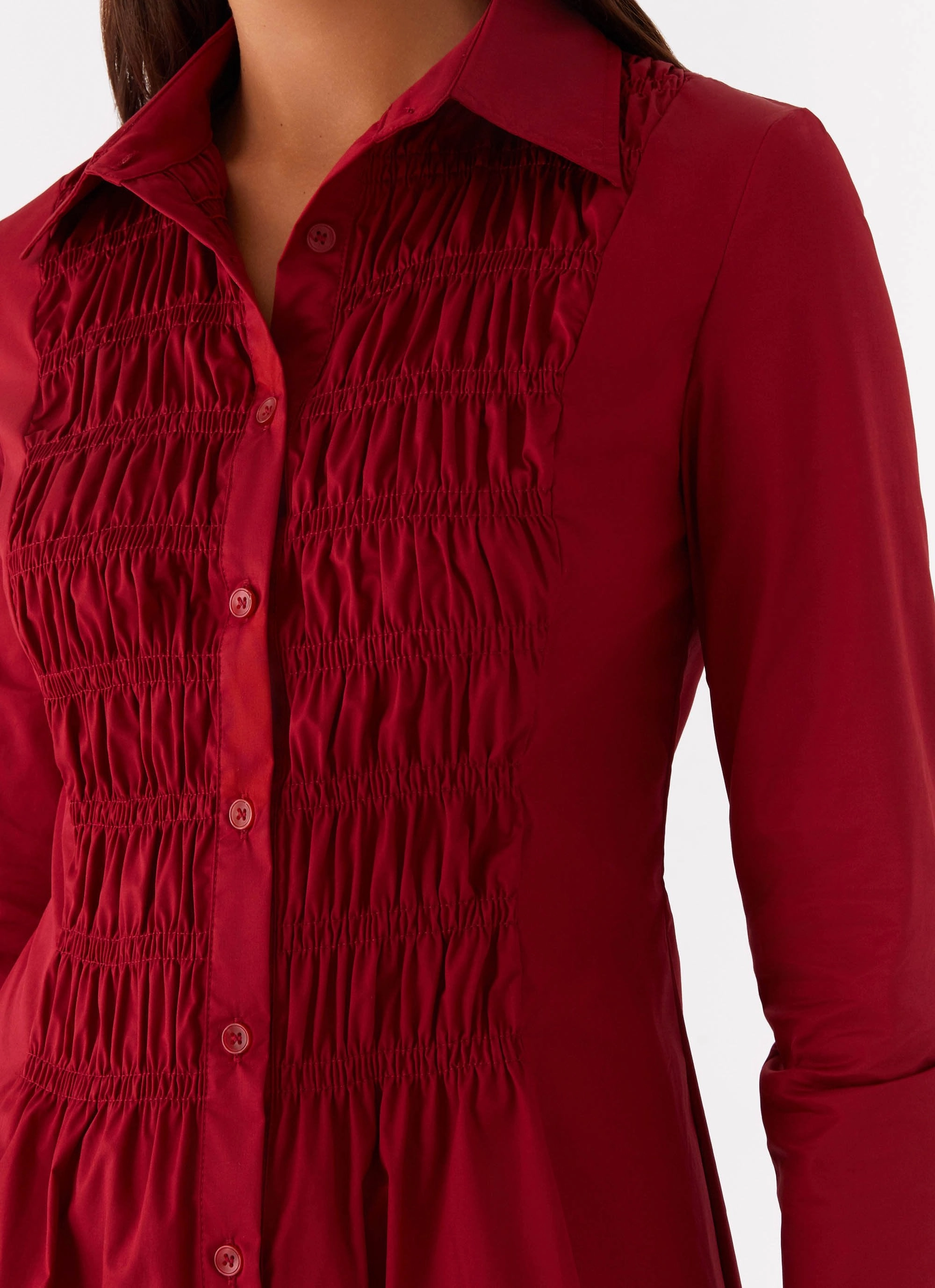 Flower Grace Tessie Shirred Shirt Dress - Rhubarb