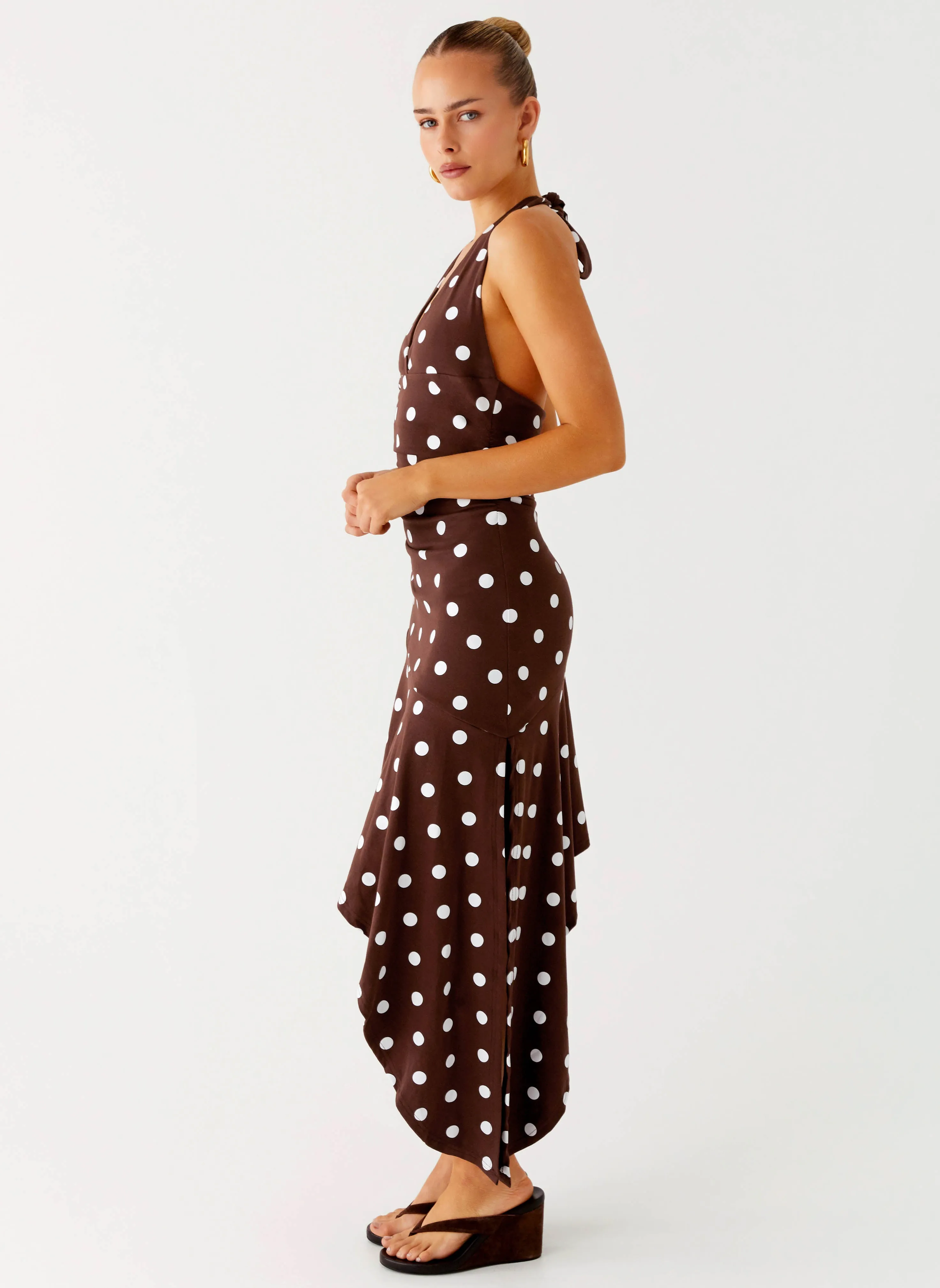 Keylani Halter Midi Dress - Chocolate Adjustable Cuffs