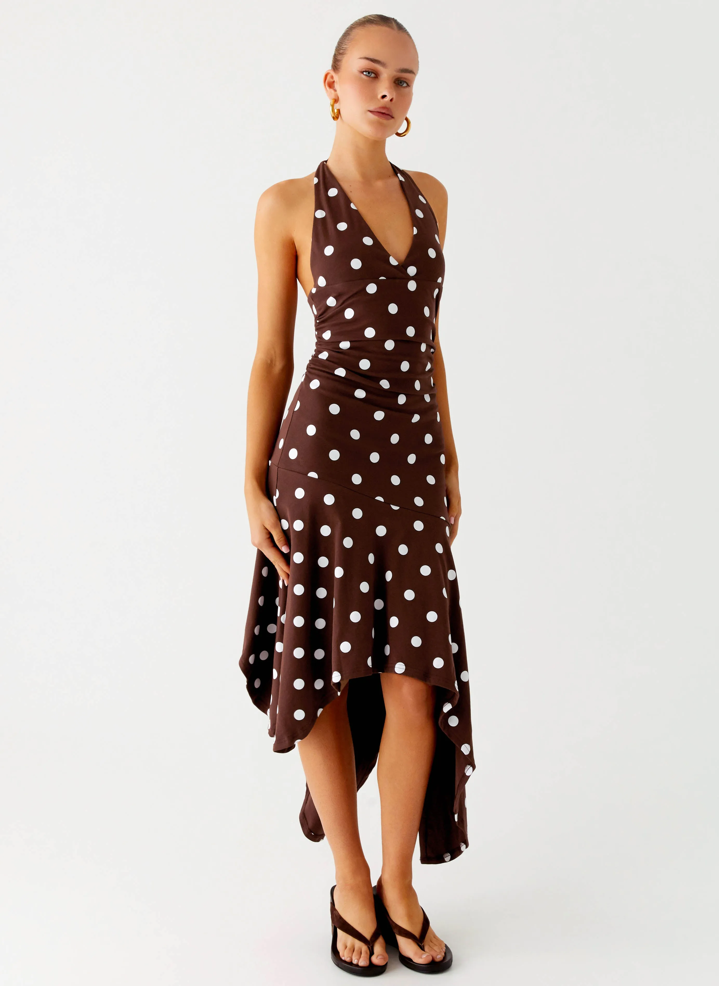 Keylani Halter Midi Dress - Chocolate Date night Multipurpose Utility