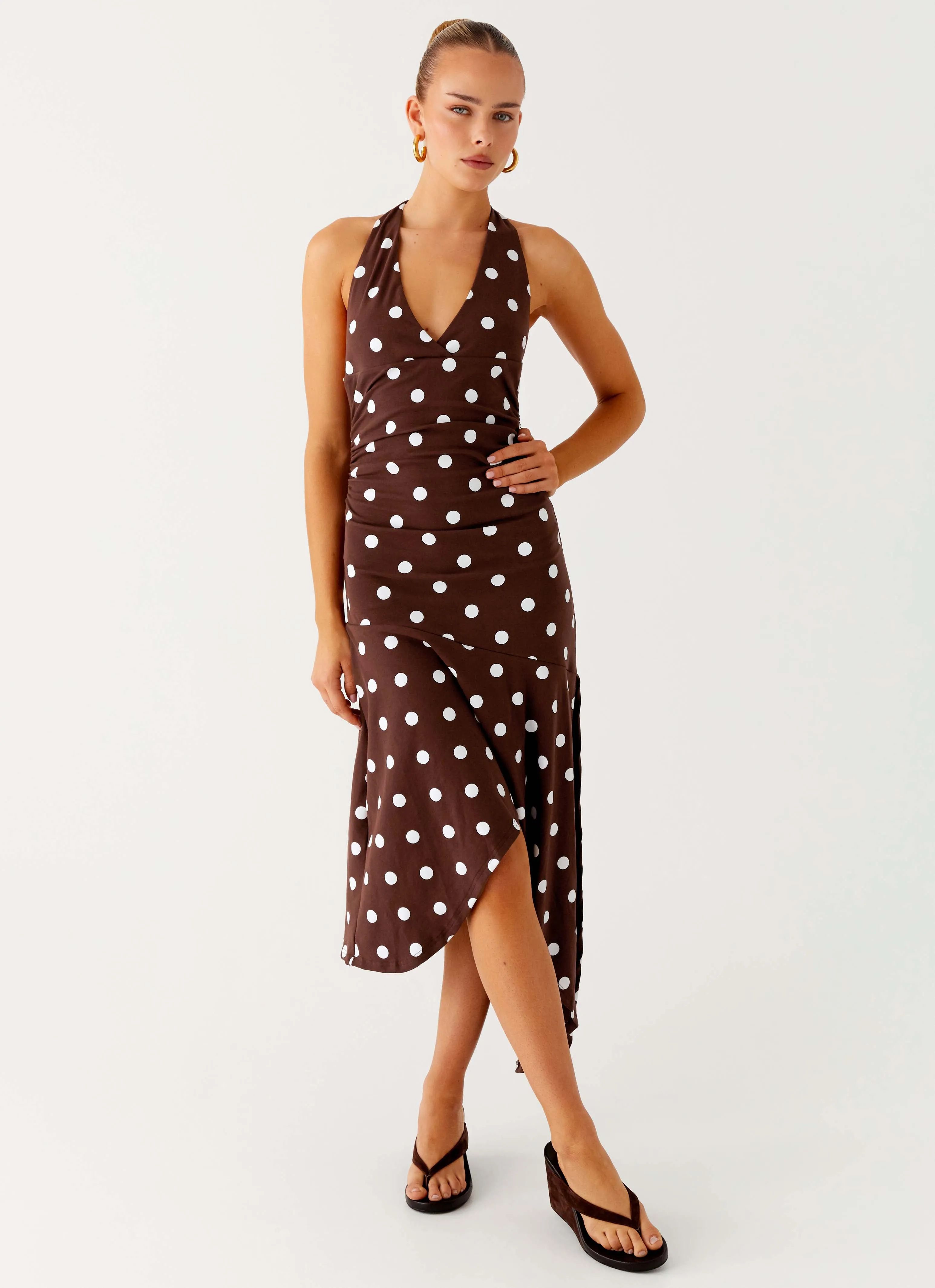 Keylani Halter Midi Dress - Chocolate All-Weather Ready