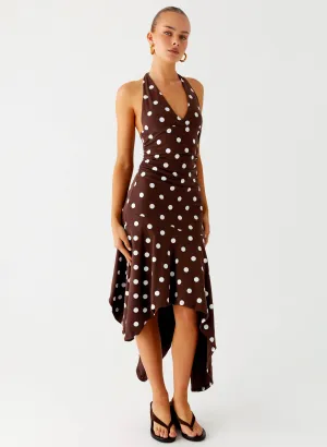 Keylani Halter Midi Dress - Chocolate Date night Multipurpose Utility