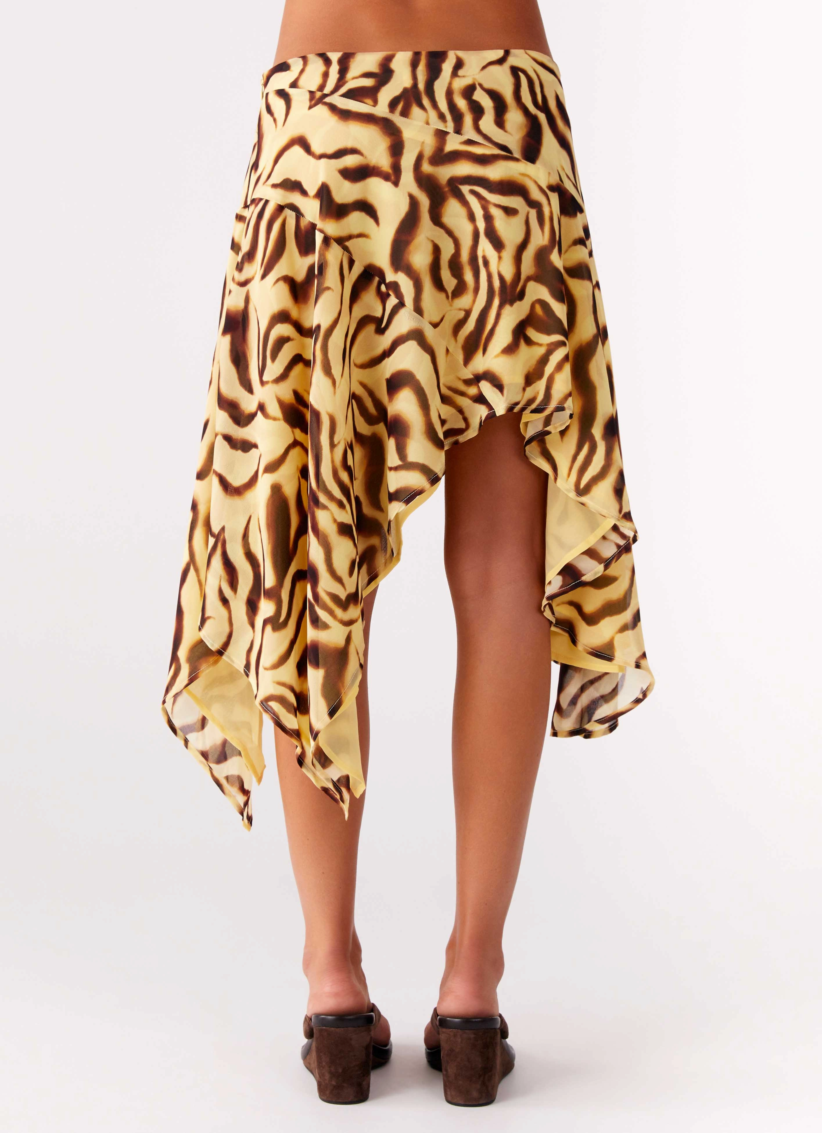 Kia Low Rise Asymmetrical Midi Skirt - Laguna Print AntiStaticLining