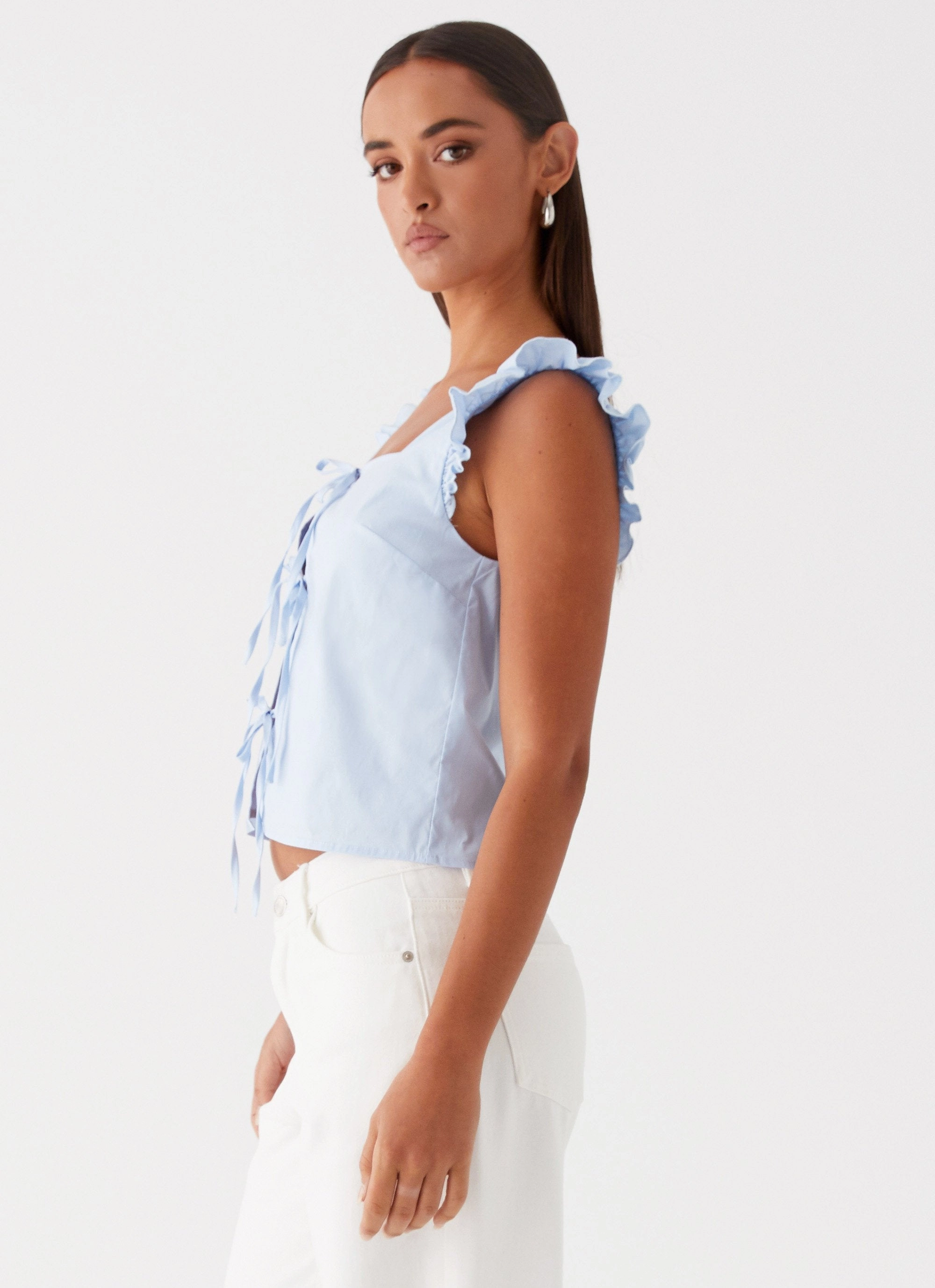 Kiani Tie Front Top - Blue Petal Sleeve Architecture