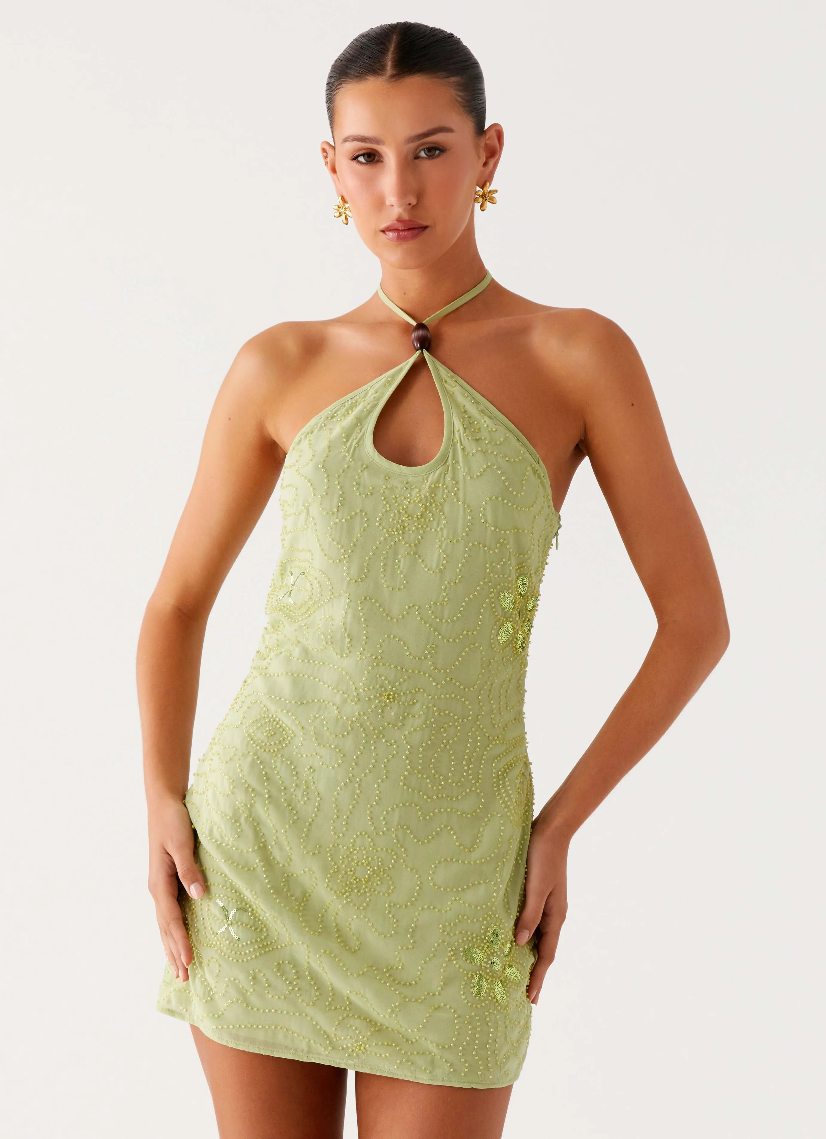 Street Style Perfect Fit Kiara Beaded Mini Dress - Mint