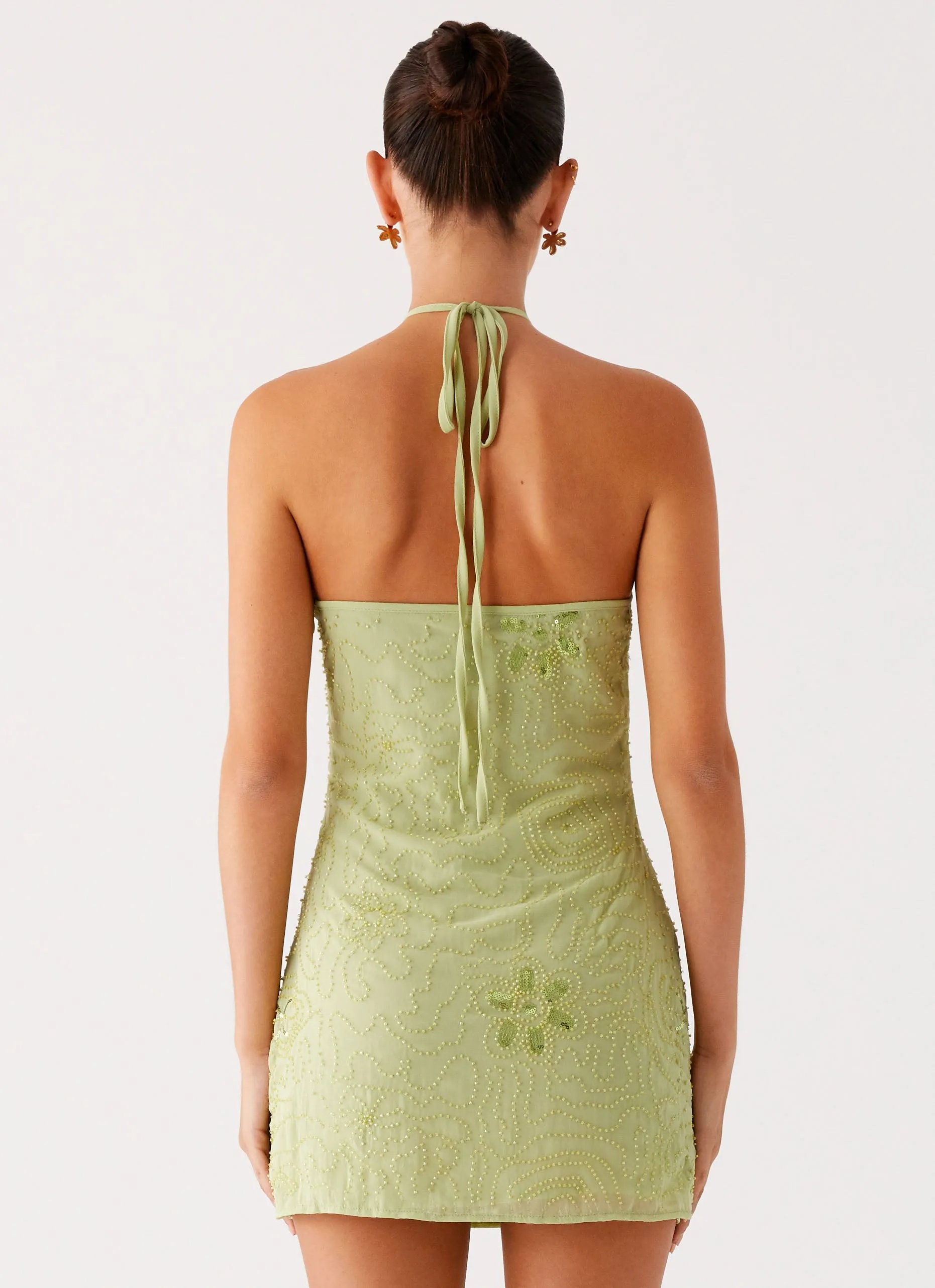 Loose Comfort Date night Kiara Beaded Mini Dress - Mint