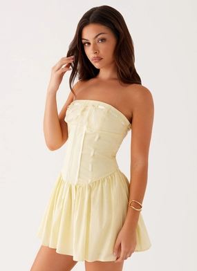 Kienna Strapless Mini Dress - Yellow Modern Garb Kienna Strapless Mini Dress - Yellow Flowing Fit Sleek Look