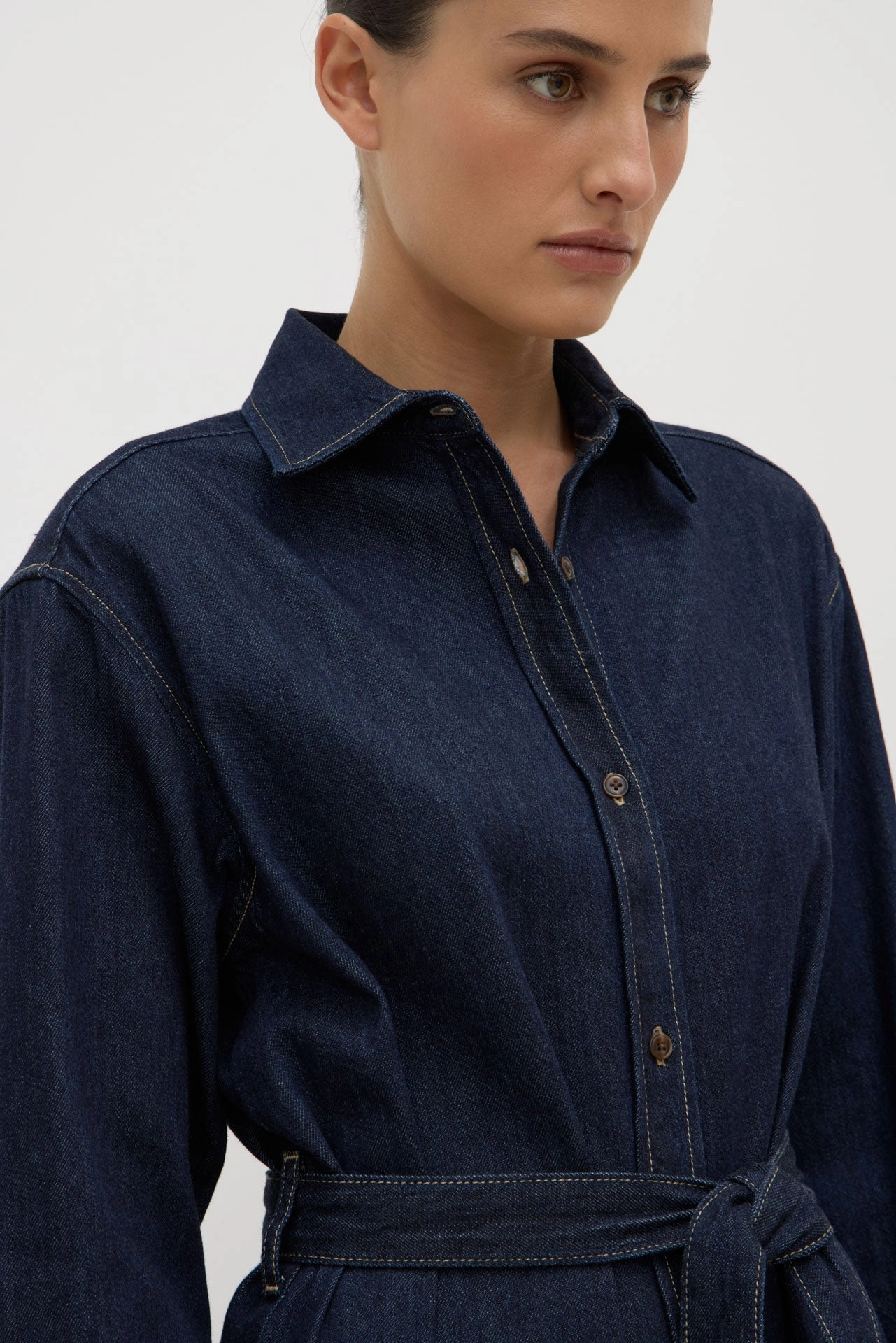 luxe feel Comfy Comfort Kiera Recycled Denim Midi Shirt Dress