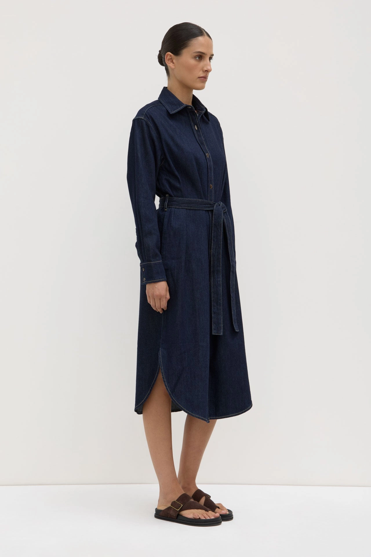 Minimalist Style Kiera Recycled Denim Midi Shirt Dress