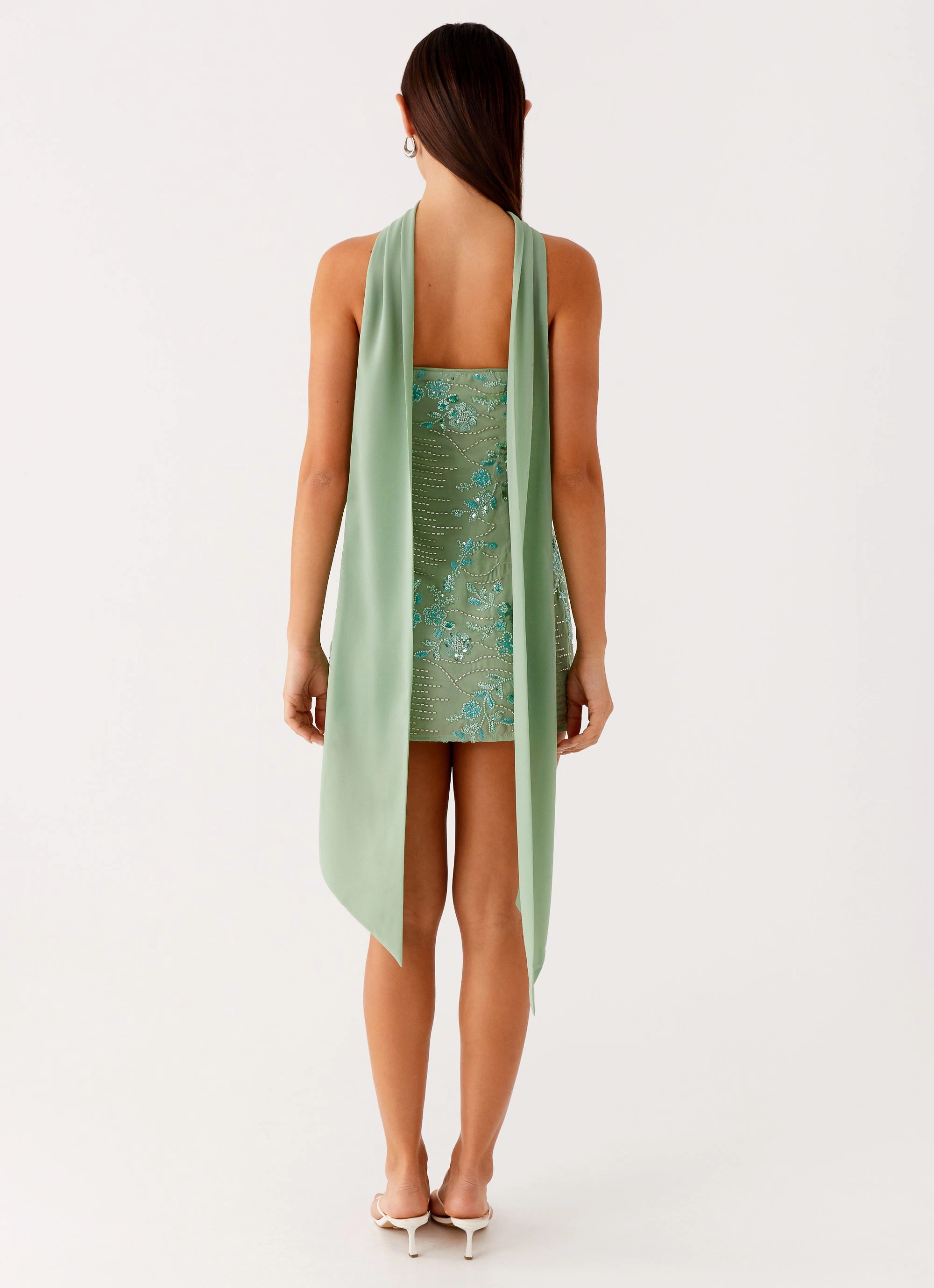 Kiesha Strapless Scarf Mini Dress - Mint Inner Glow Classic structured dress