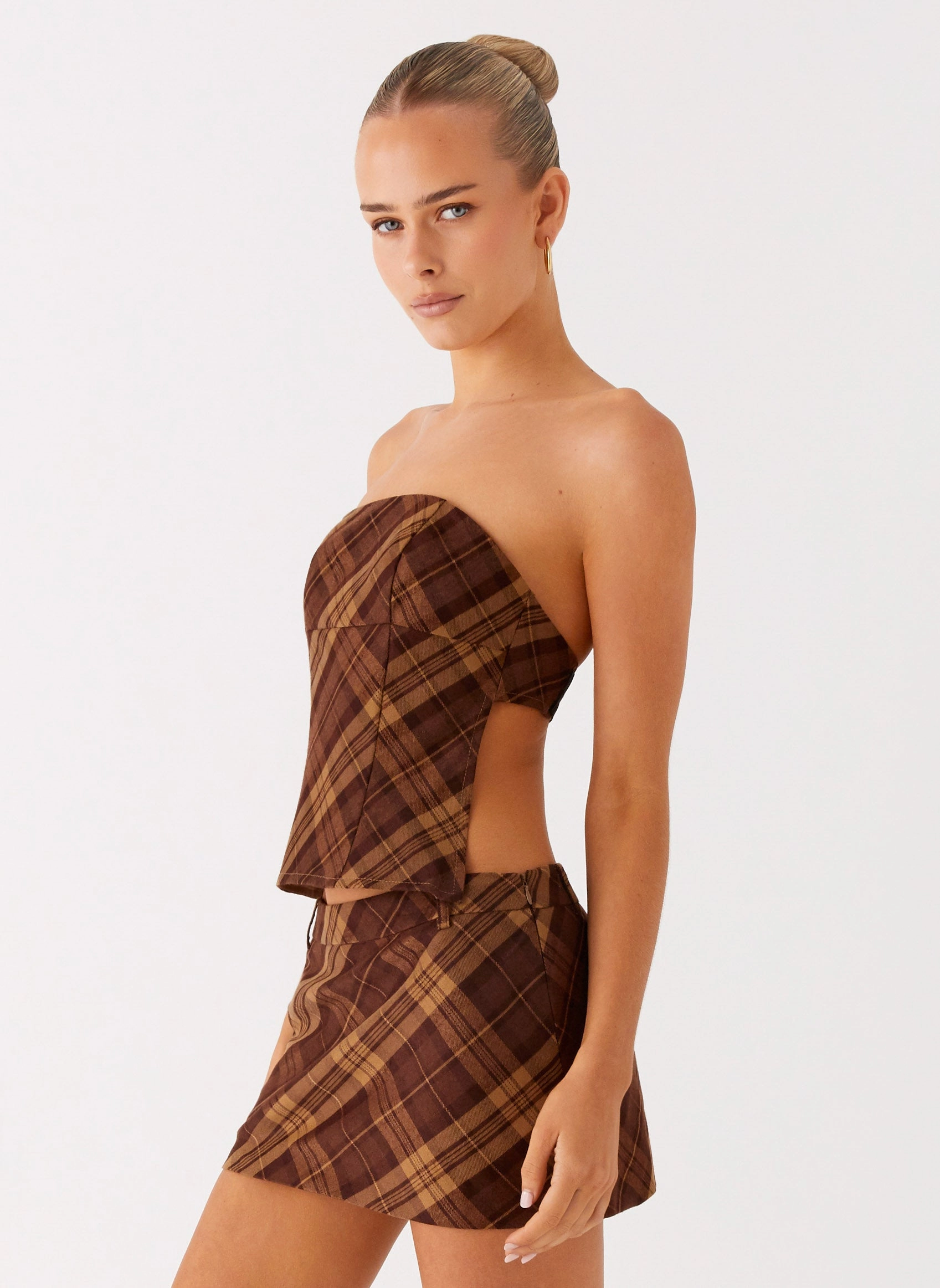 Morning Commute Gear Stretch Comfort Kira Strapless Top - Plaid