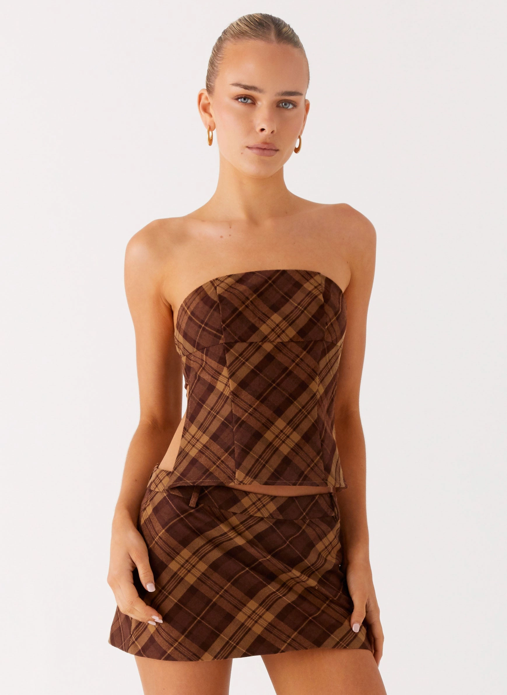heavy duty fabric Kira Strapless Top - Plaid