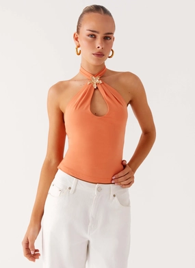 Kirra Halter Top - Peach Gradient Colorblock Design Kirra Halter Top - Peach Microfiber Blended Fabric FourWay Stretch Fabric