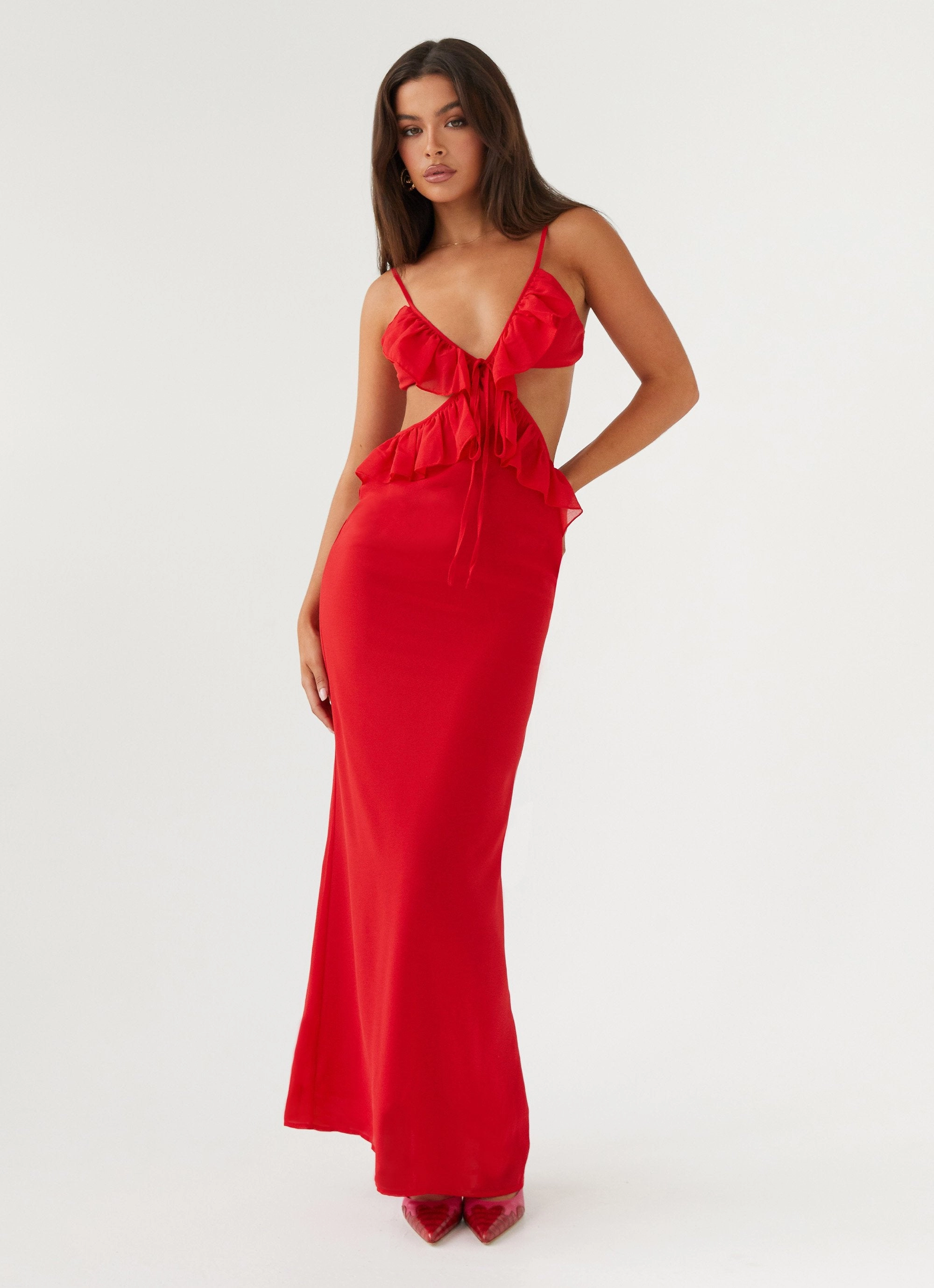 Refined Mood Trendy midi dress Klara Cut Out Maxi Dress - Red
