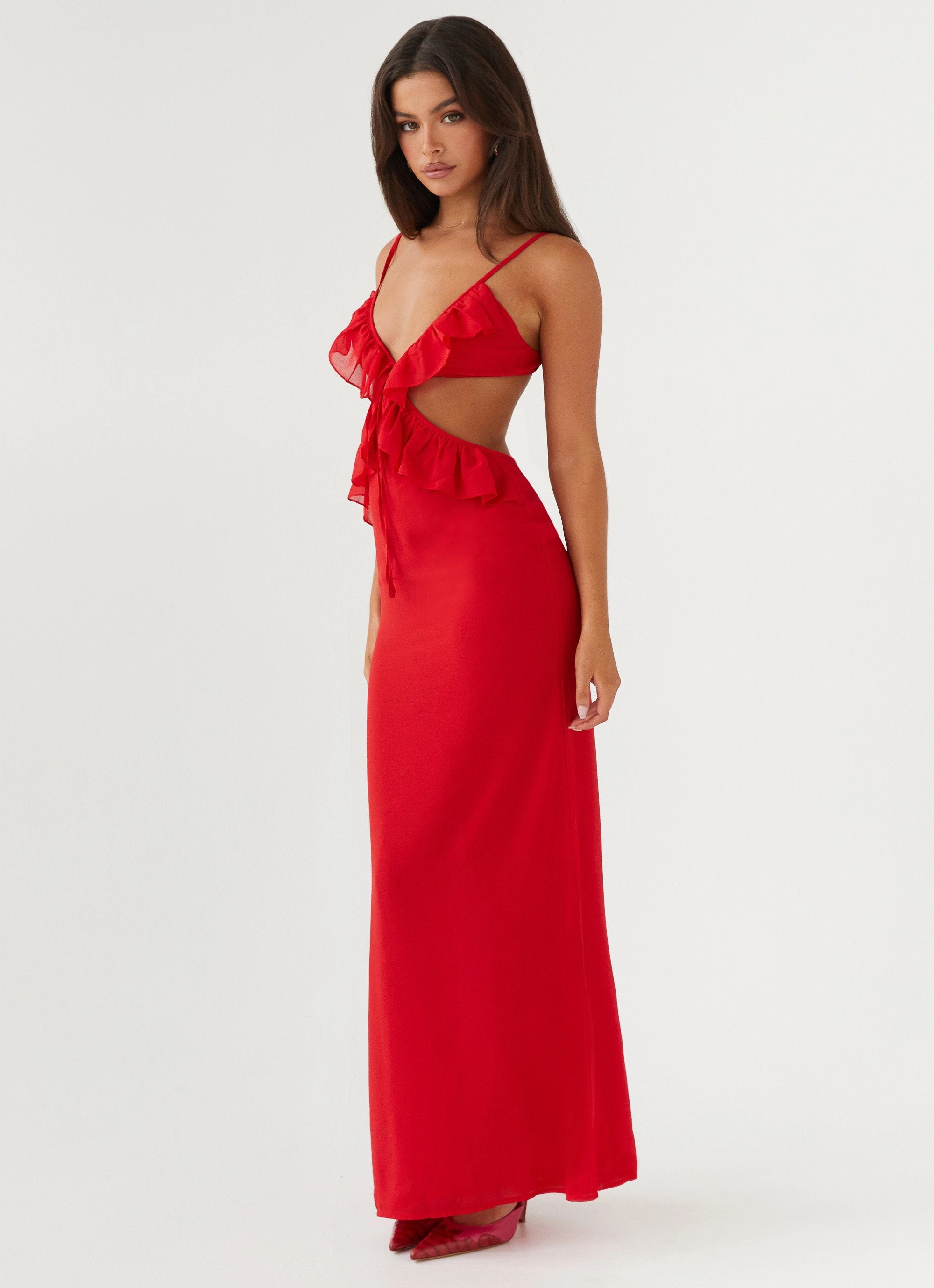 Klara Cut Out Maxi Dress - Red Soft-touch daywear