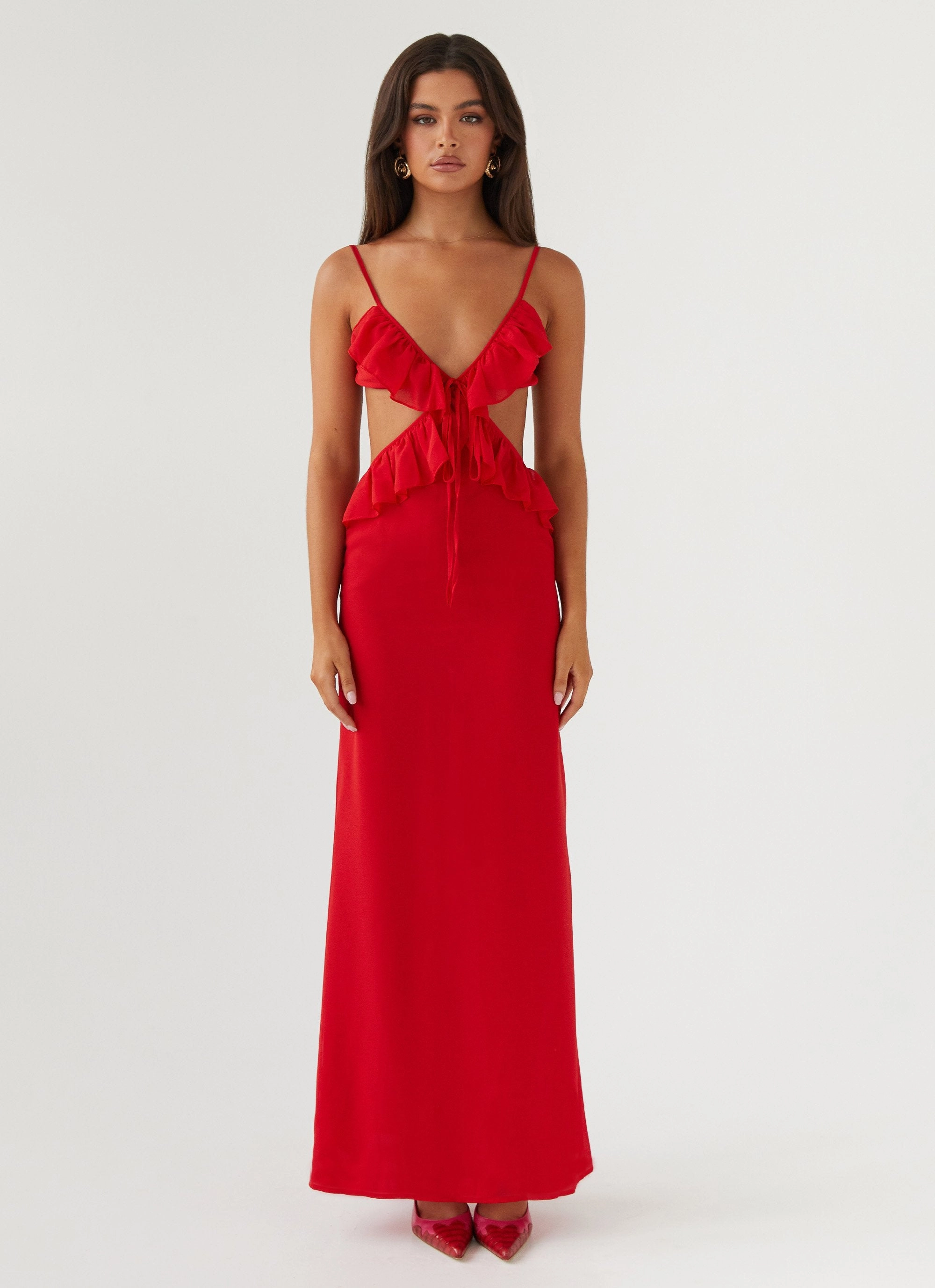 Chilly Comfort Wear Klara Cut Out Maxi Dress - Red