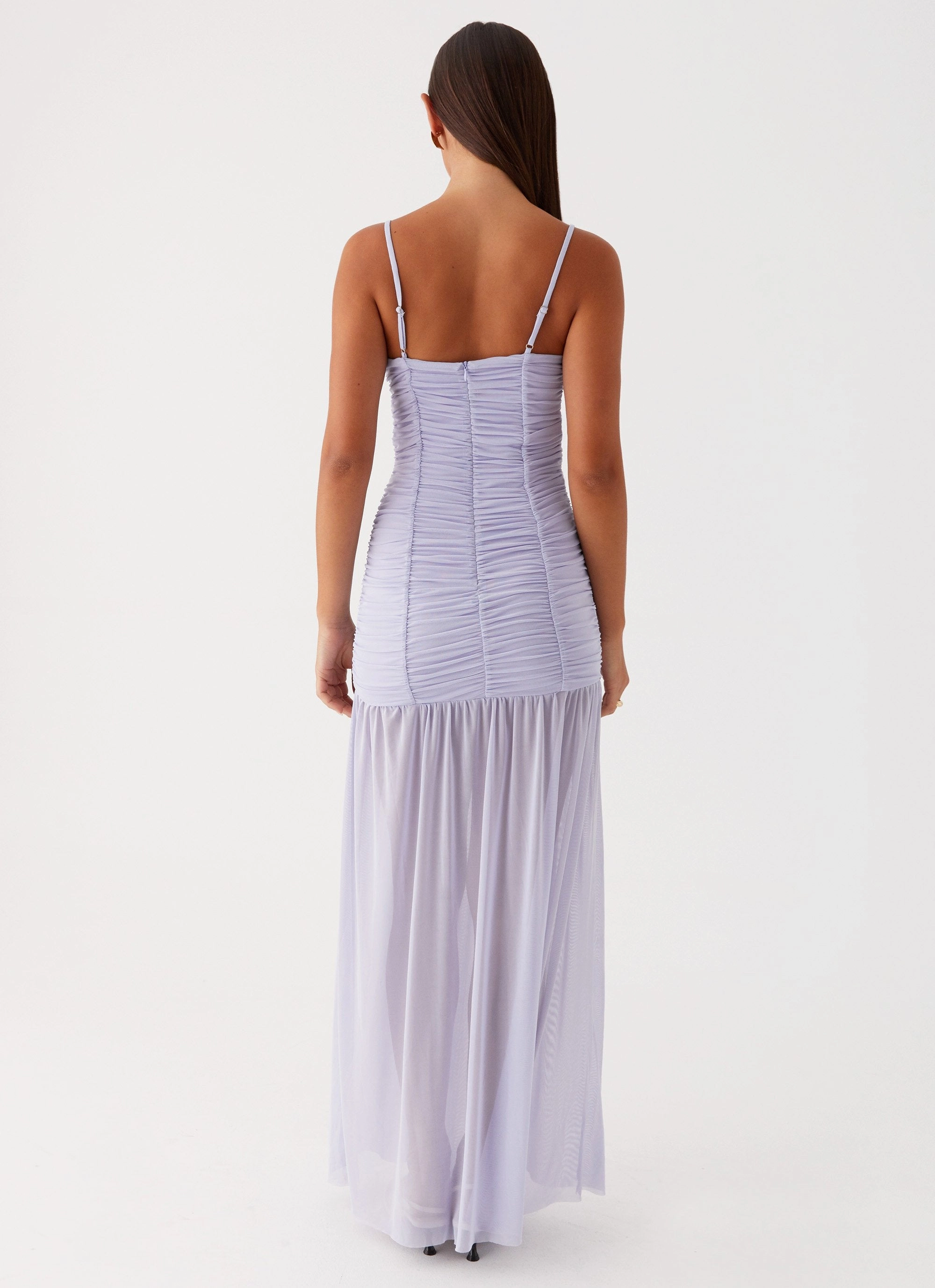 Constance Mesh Maxi Dress - Lavender Raw-Hem