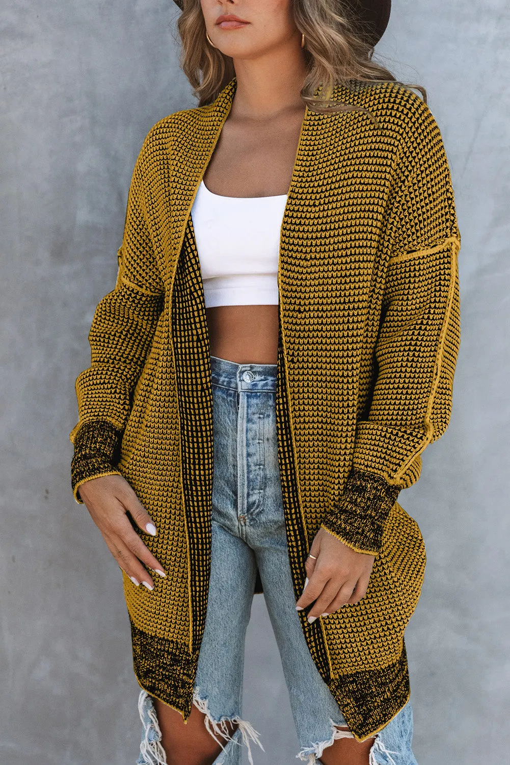Knitted Long Open Front Cardigan