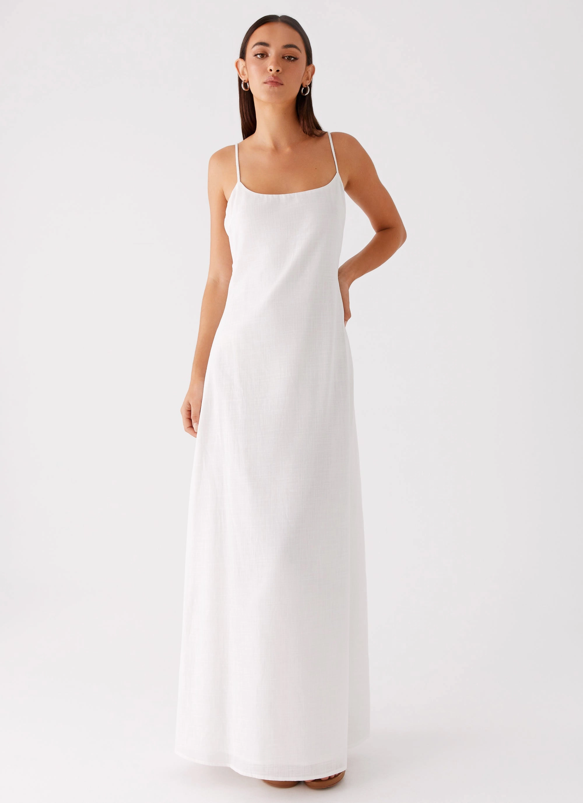 Madeleine Scoop Neck Maxi Dress - Off White Sheer Layer Earth-Tone
