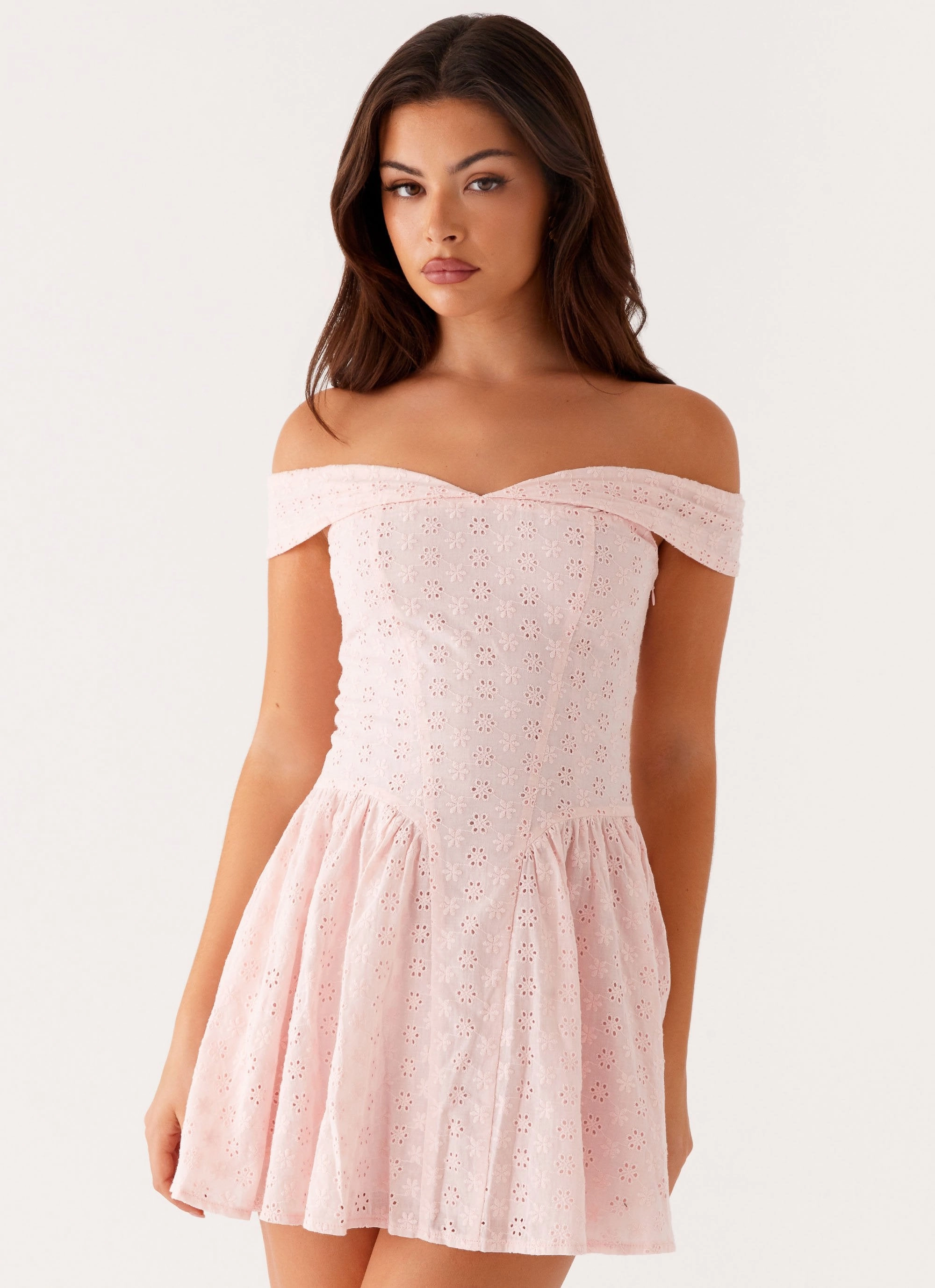 Flexible Mood Celebration Wear Koa Off Shoulder Mini Dress - Peach