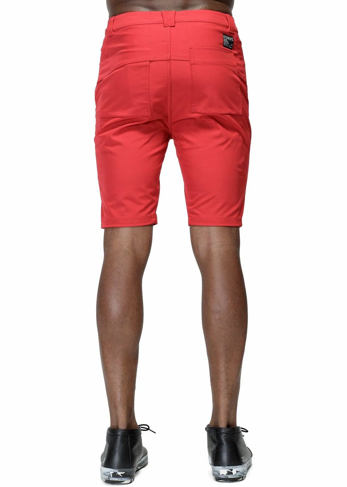 Konus Men's Asymmetrical Zipper Fly Shorts in Burgundy
