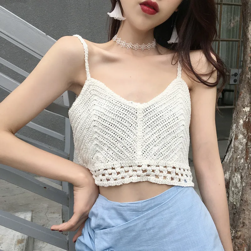 Korean Women See Through  Sexy Loose Short Tops Slim Look Sweater Camisole Camisole