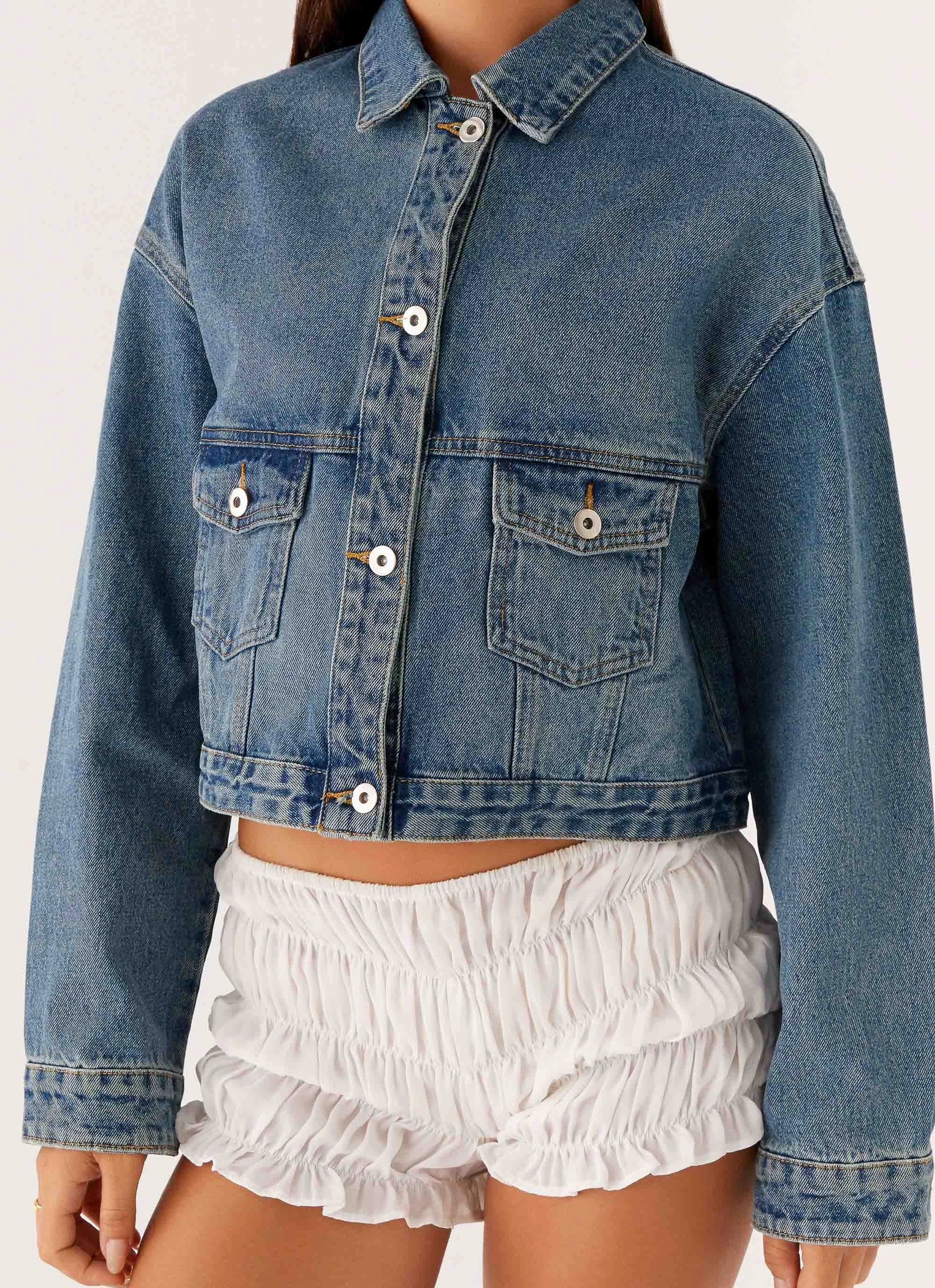 Go To Layer ShrinkResistantFabric Kristy Oversized Denim Jacket - Blue