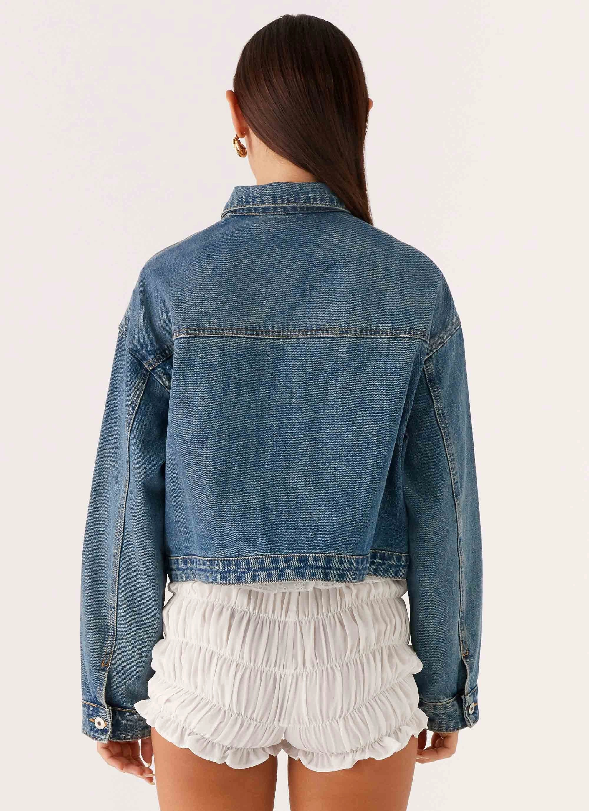 Midweight Layer wrinkle free Kristy Oversized Denim Jacket - Blue