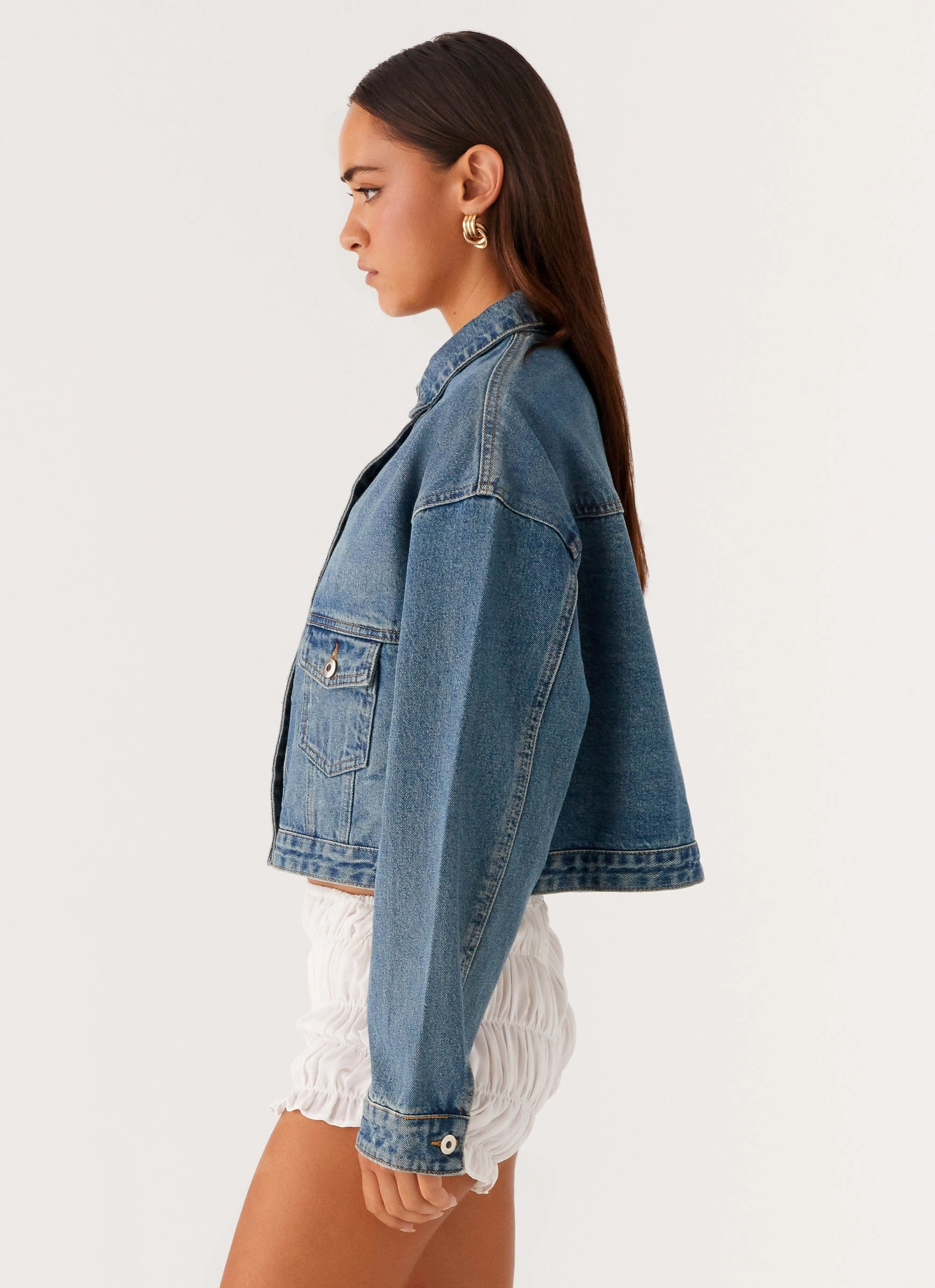 Windproof Design Kristy Oversized Denim Jacket - Blue