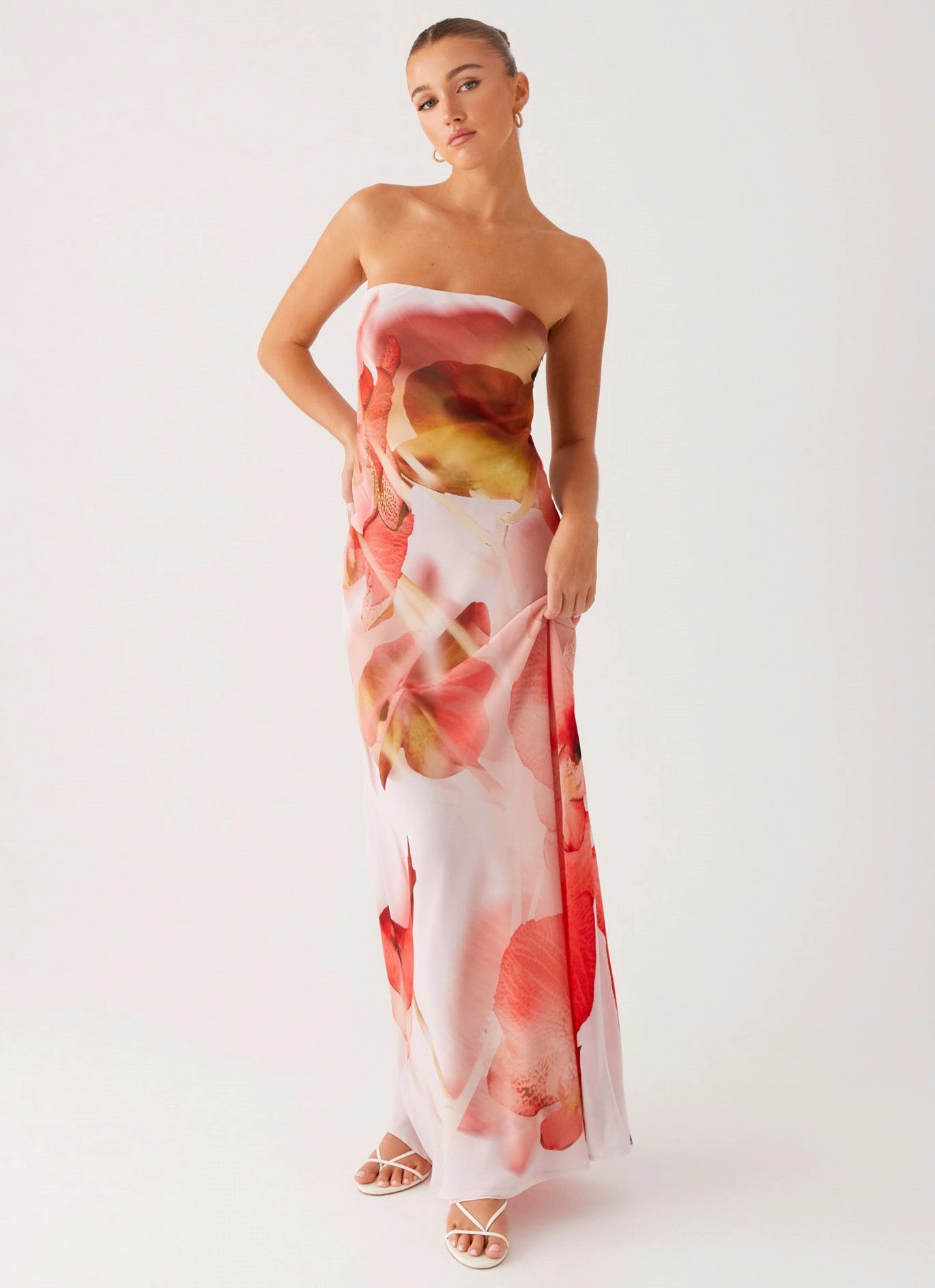 Kunis Maxi Dress - Peach Rose Abstract Pattern