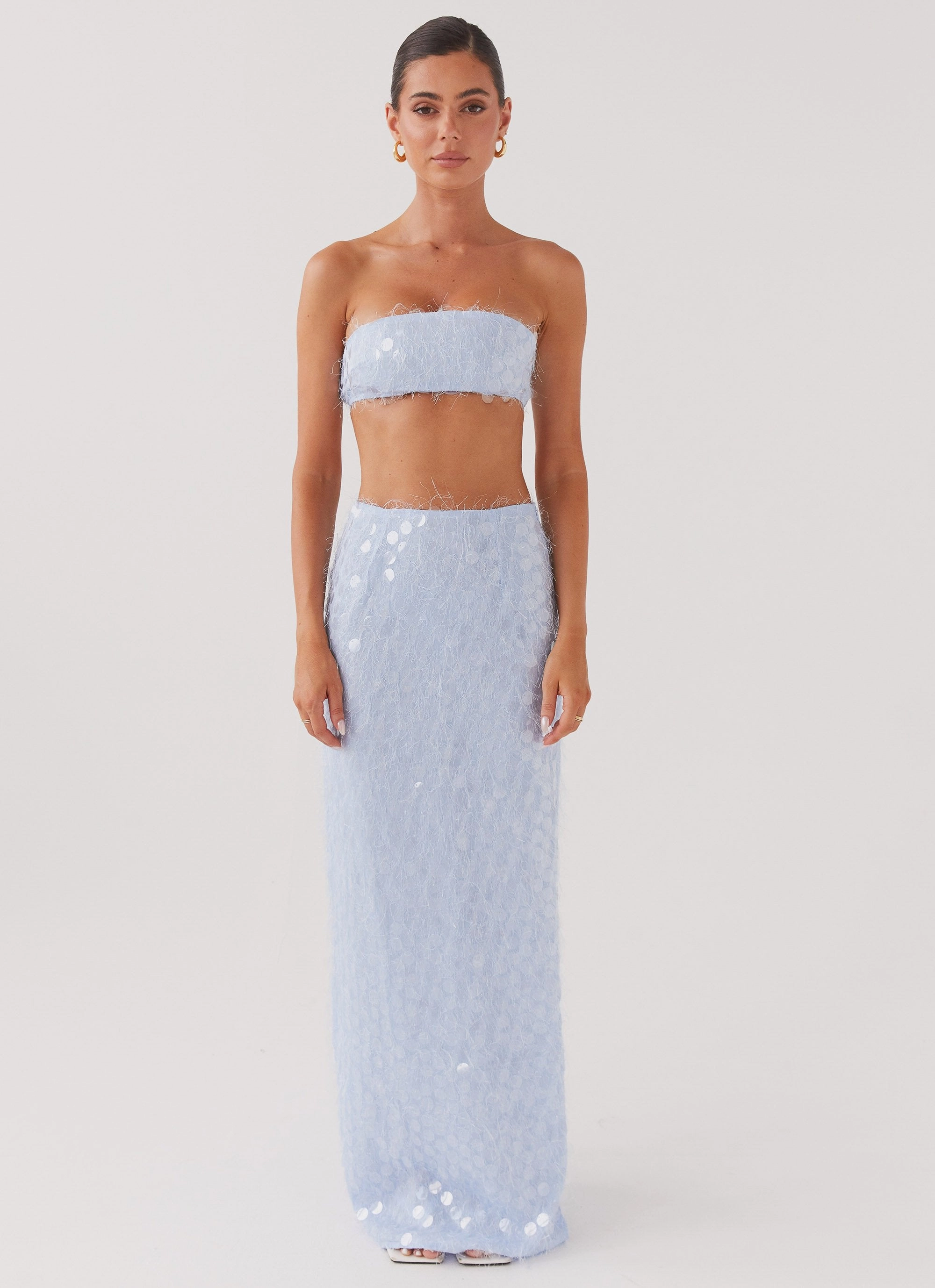 Kyleigh Textured Sequin Bandeau Top - Lavender Mist Reinforced Neckline Detail
