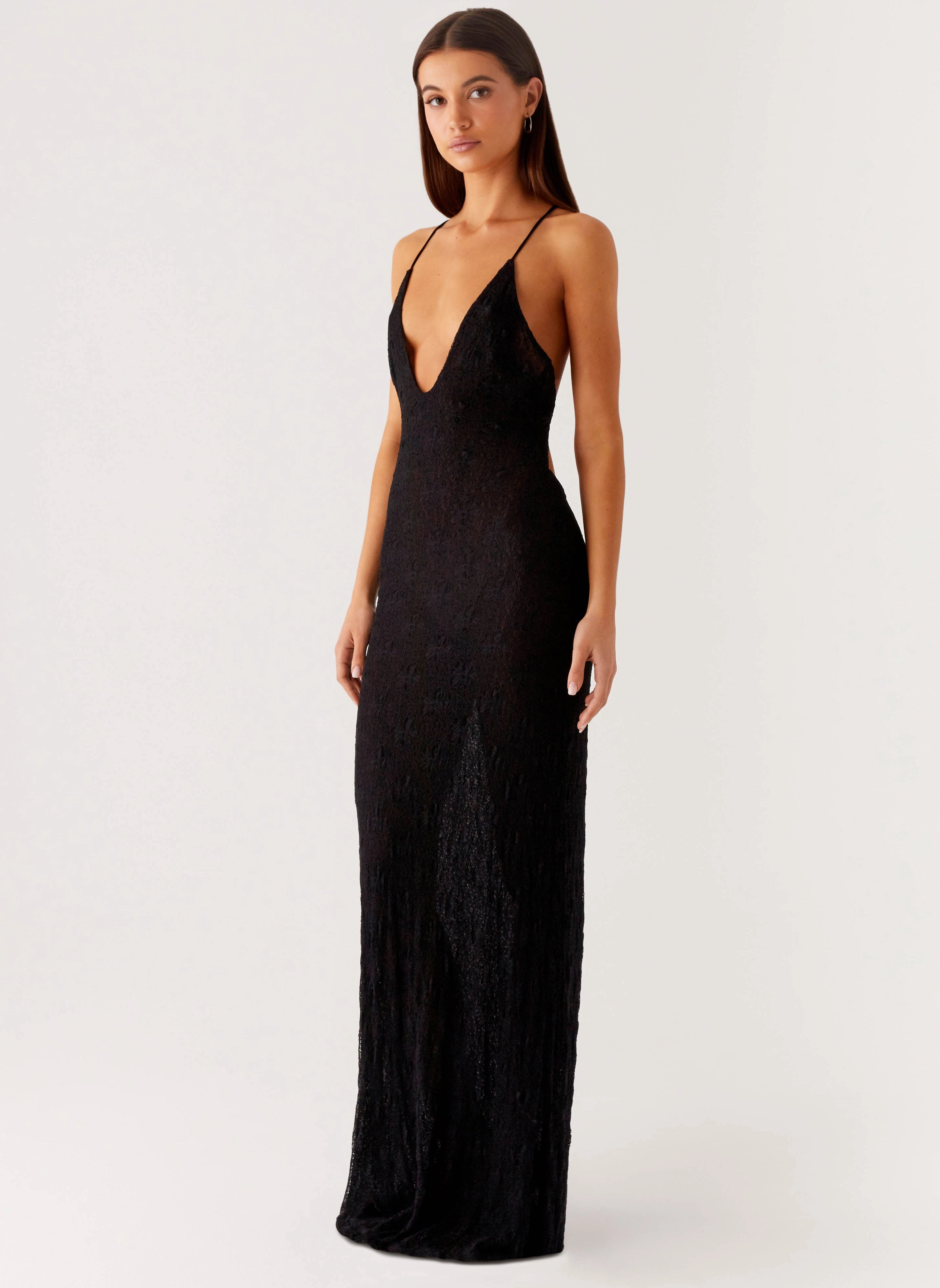 Kylia Maxi Dress - Black Patterned-Fabric