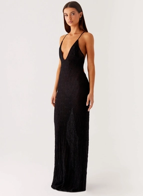 Kylia Maxi Dress - Black Fashion Forward Kylia Maxi Dress - Black Patterned-Fabric