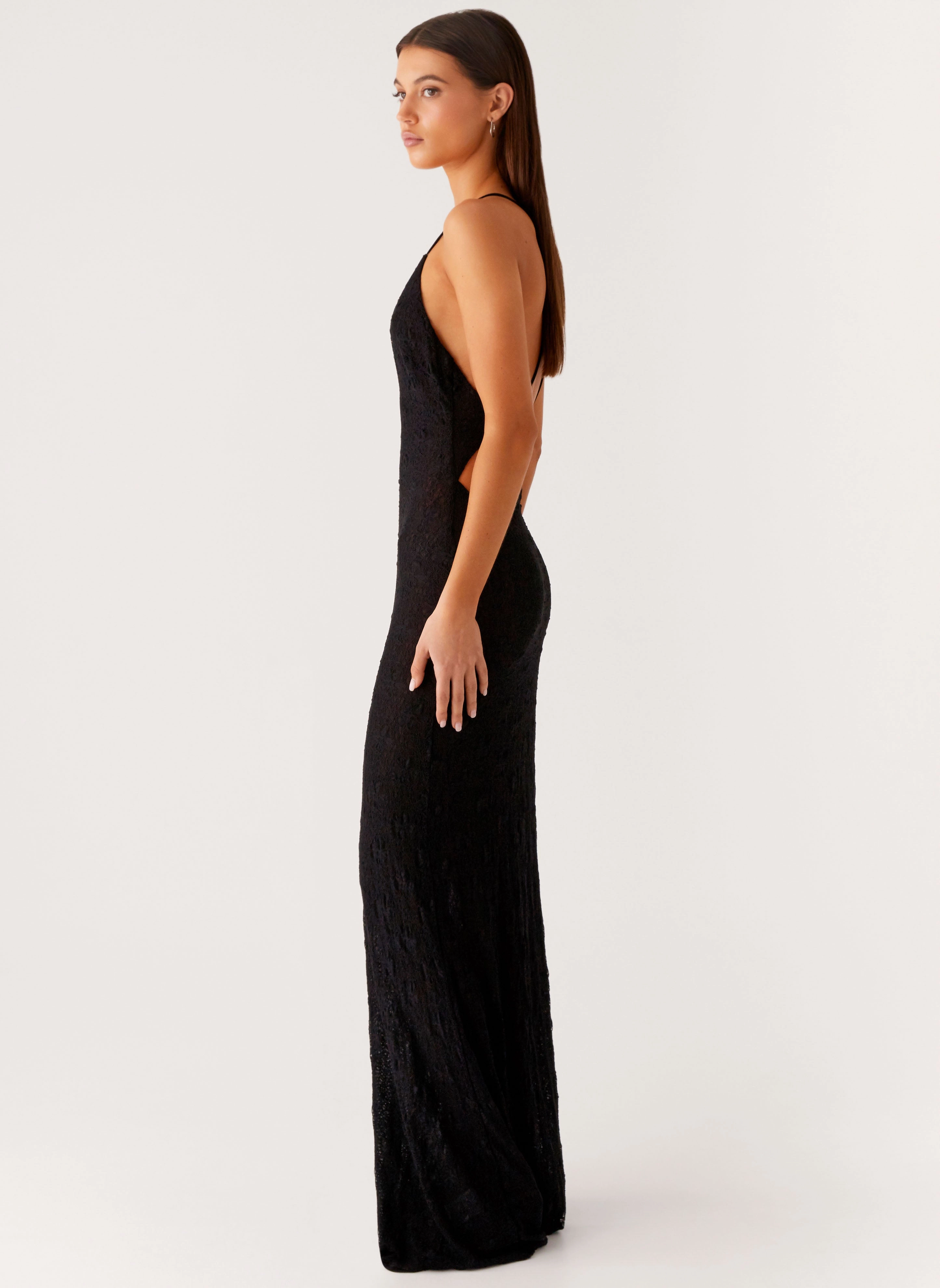 Lace Soft Wool-Blend Kylia Maxi Dress - Black