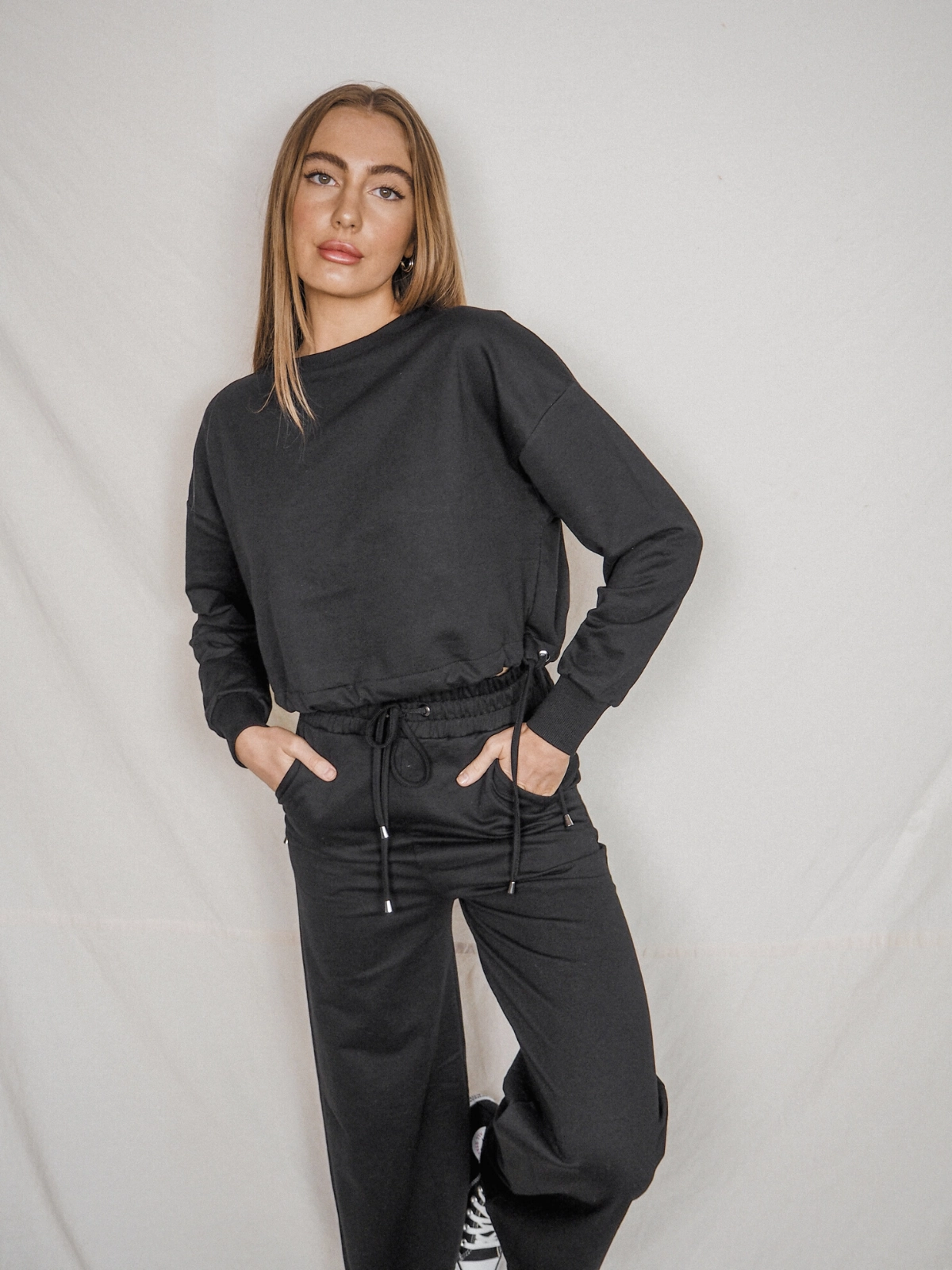 School Uniform Kylie Black Cropped Tie Sweatshirt