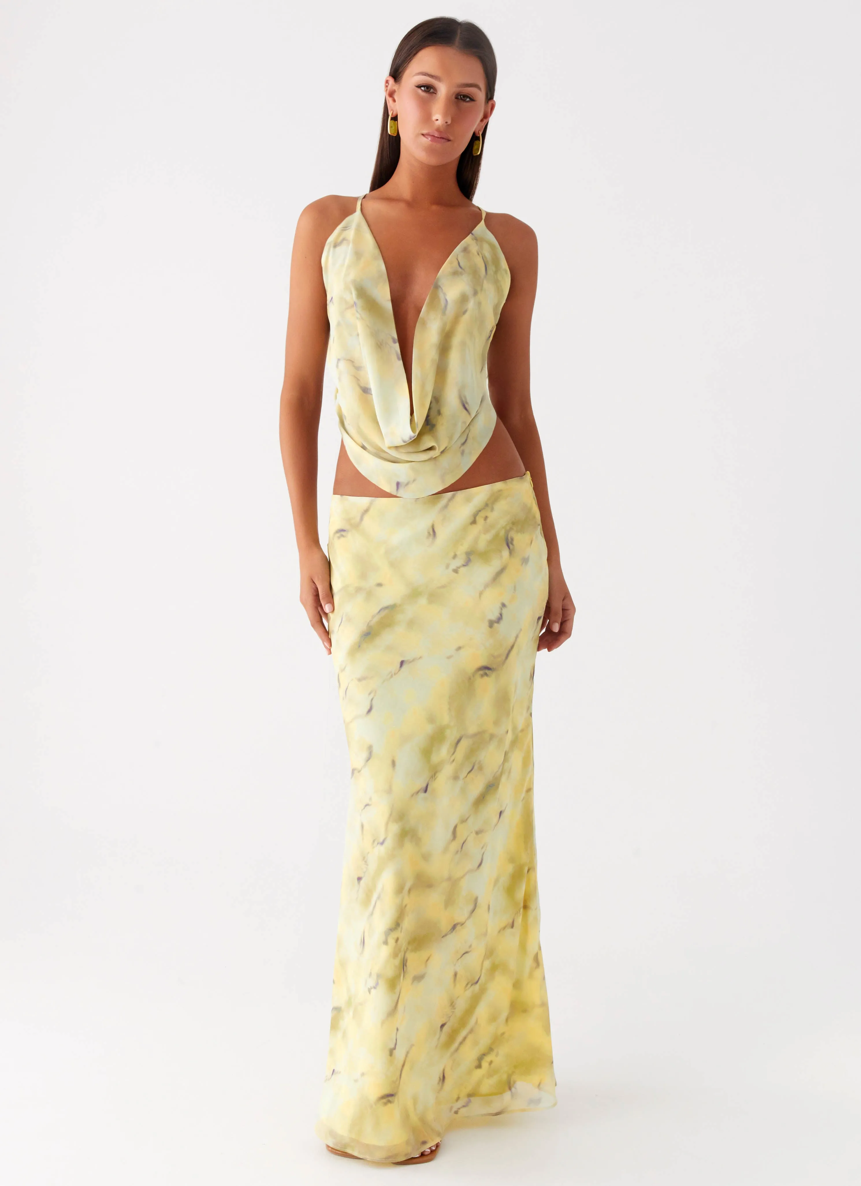 Chill Look Kylo Low Rise Maxi Skirt - Yellow Tie Dye