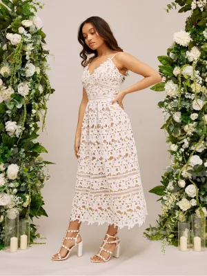 Lace Strappy Midi Bridal Dress / White Fine Garments Lace Strappy Midi Bridal Dress / White Editor??s-Pick Night Charm