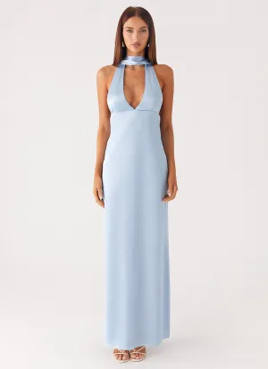 Alicia Satin Halter Maxi Dress - Baby Blue Beach Wear