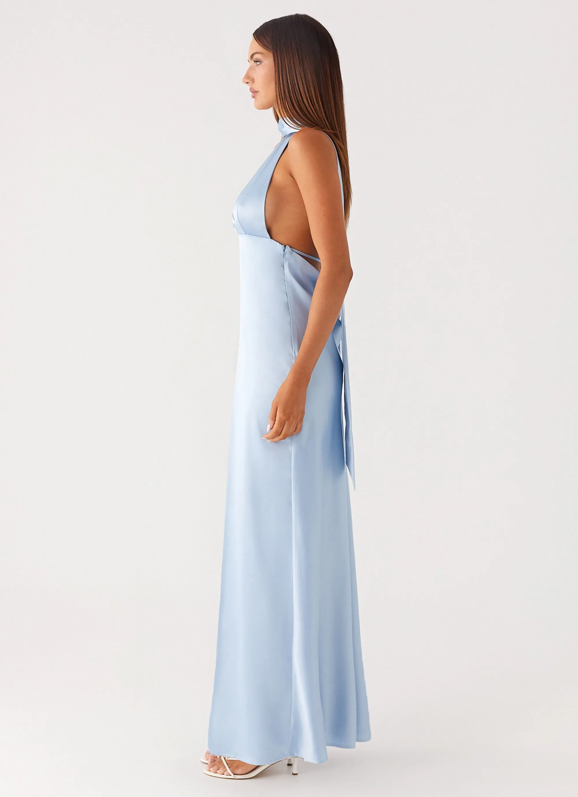 Alicia Satin Halter Maxi Dress - Baby Blue Vibrant color