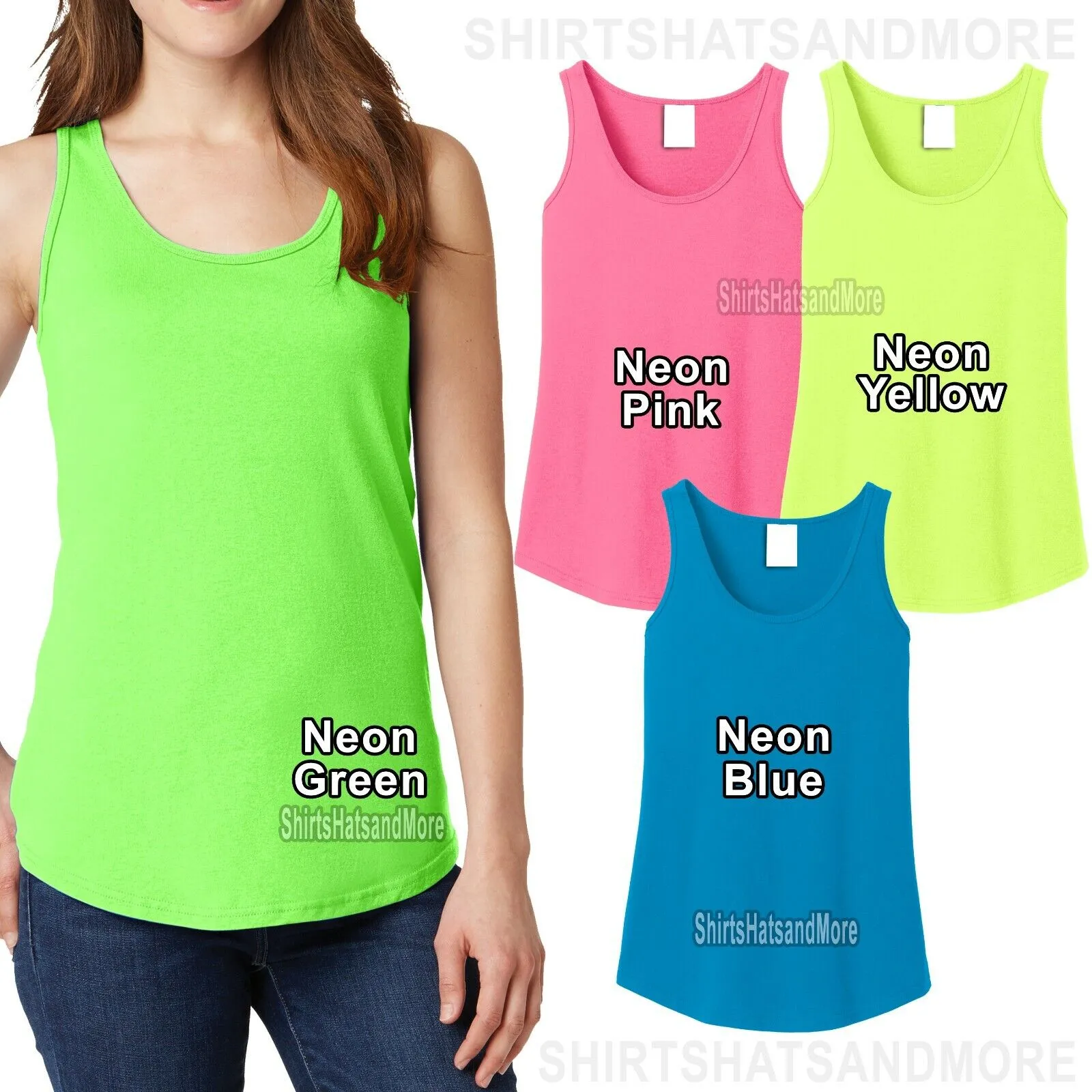 Ladies Plus Size Tank Top Neons Sleeveless Womens T-Shirt Top XL, 2XL 3XL, 4XL