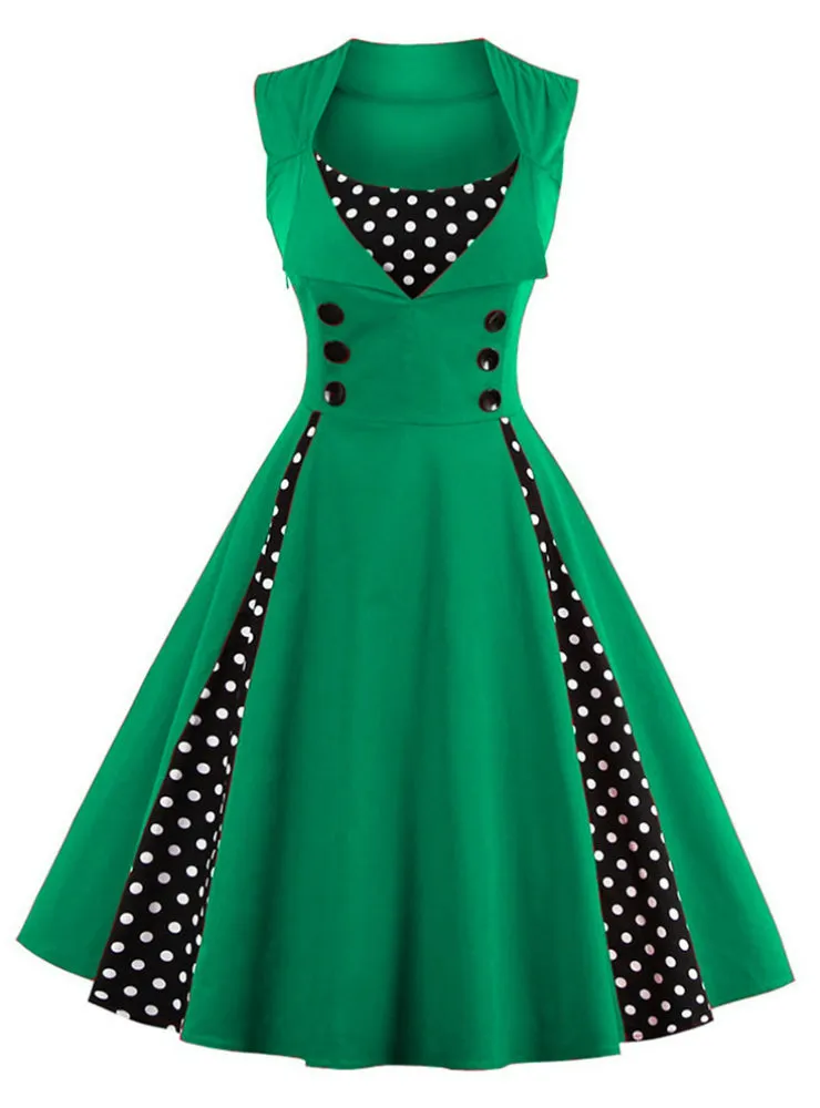 Ladies Red A Line Women Dress Polka Party Evening