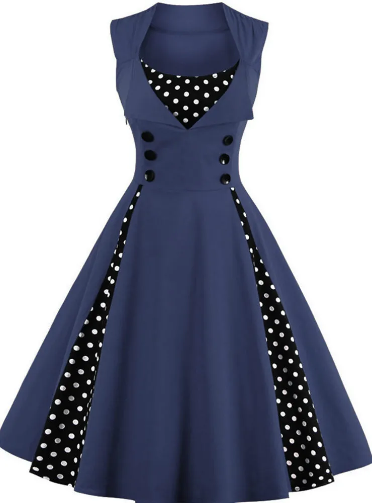 Ladies Red A Line Women Dress Polka Party Evening